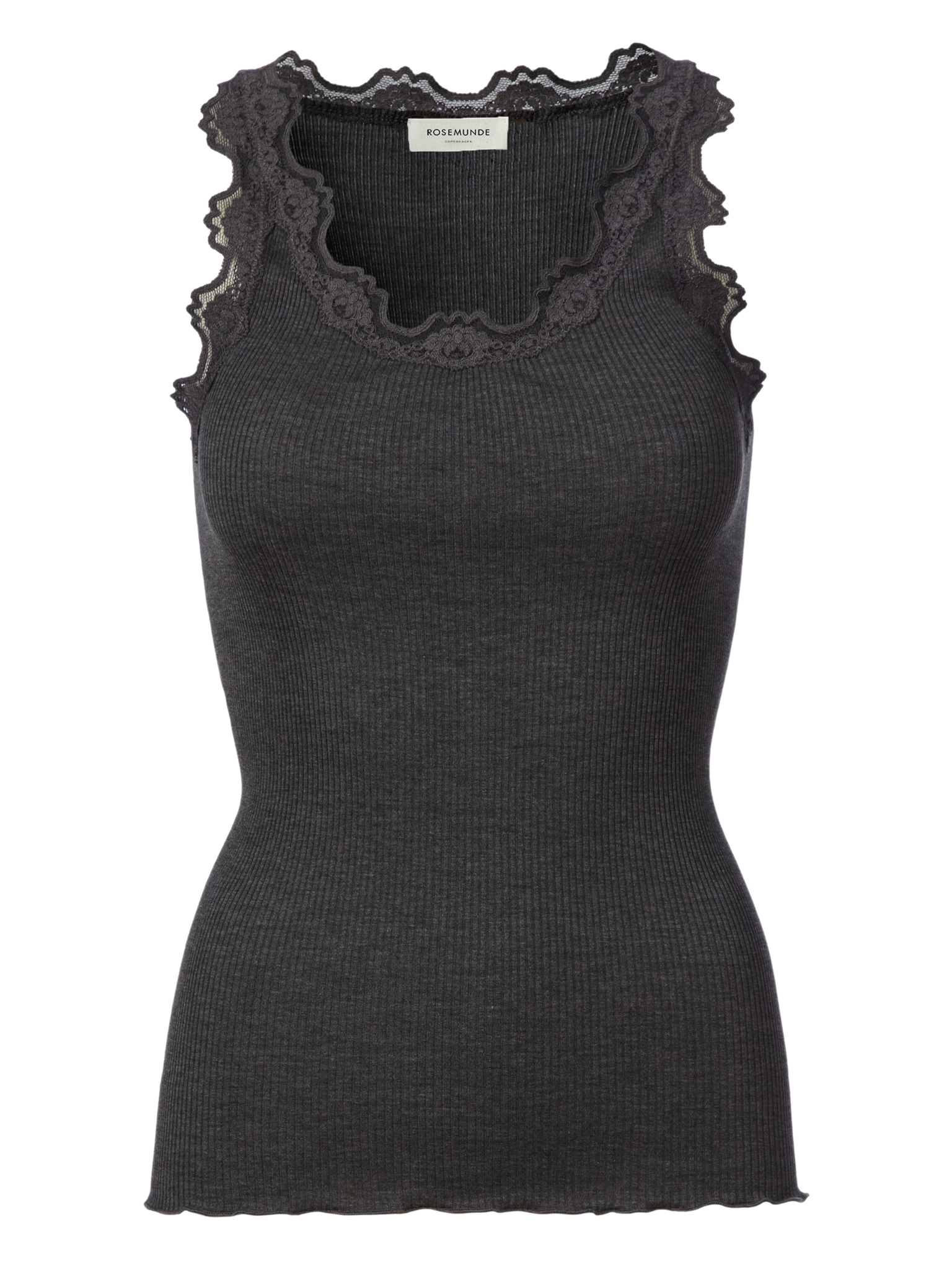 RWBabette Silk SL U-neck Long Lace Top TOP Rosemunde Woman XS dark grey melange