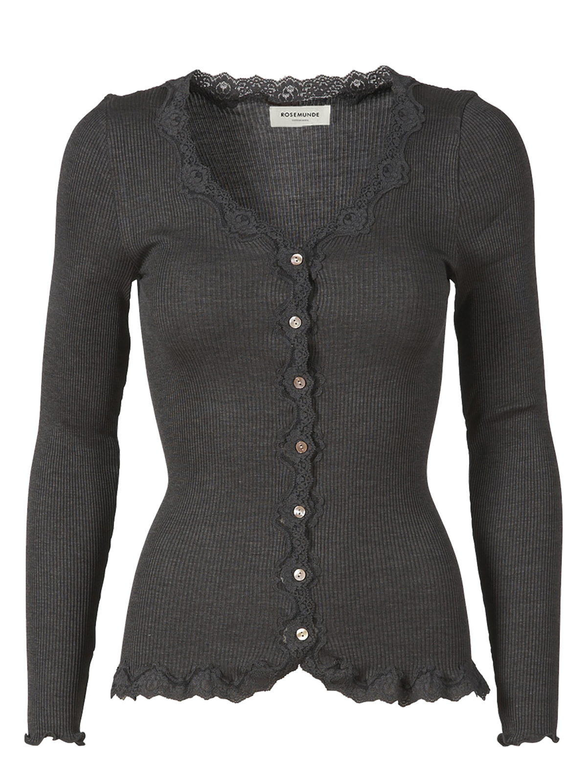 RWBabette Silk Long Sleeve V-neck Lace Cardigan CARDIGAN Rosemunde Woman XS dark grey melange