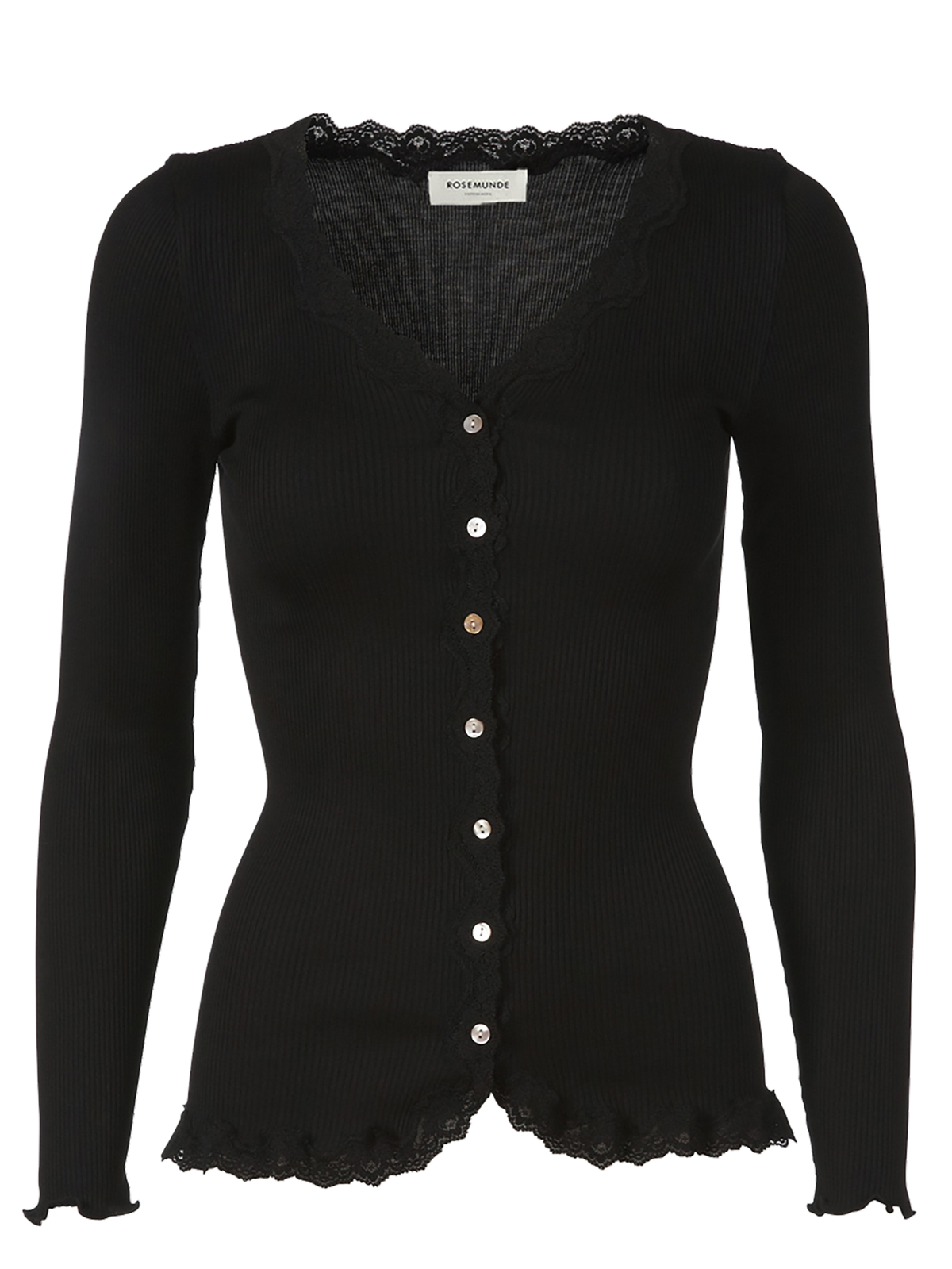 RWBabette Silk Long Sleeve V-neck Lace Cardigan CARDIGAN Rosemunde Woman XS black