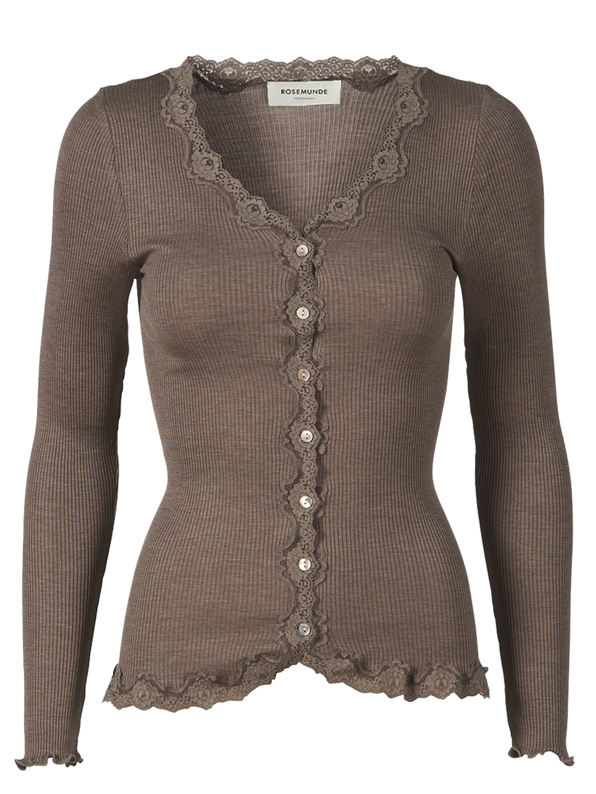 RWBabette silke-cardigan med lang erme, V-hals og blonder