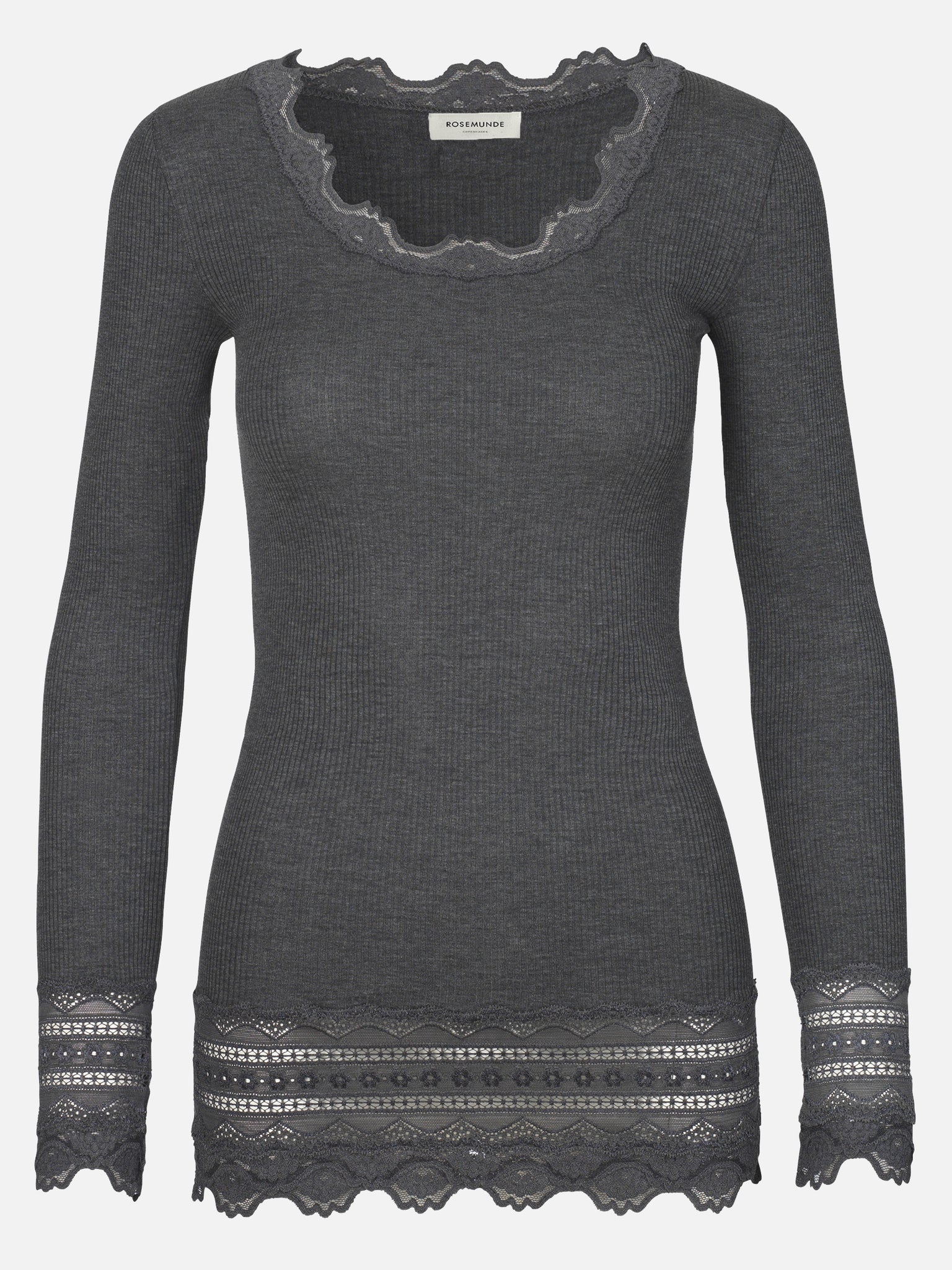 RWBenita LS O-neck Long Lace T-shirt T-shirt Rosemunde Woman XS dark grey melange