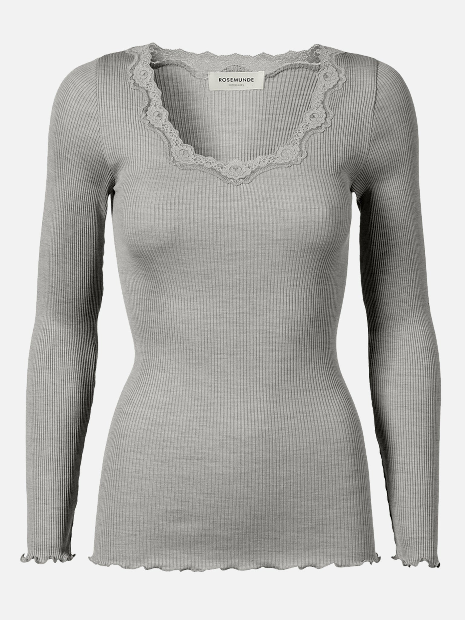 RWBabette Silk LS U-neck Lace T-shirt T-SHIRT LS Rosemunde Woman XS light grey melange