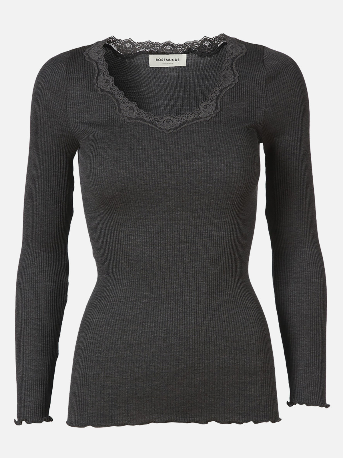 RWBabette Silk Long Sleeve U-neck Lace T-shirt T-SHIRT LS Rosemunde Woman XS dark grey melange