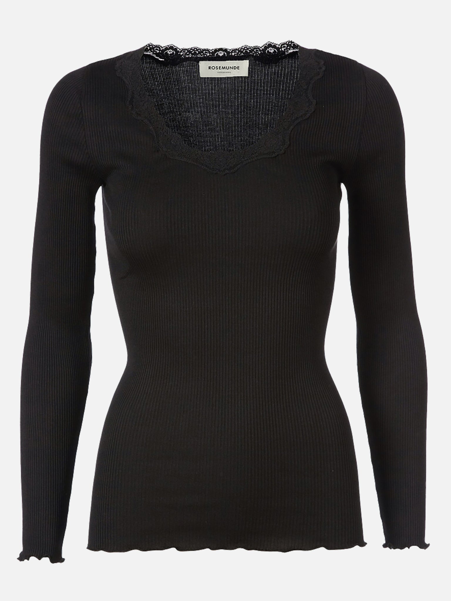 RWBabette Silk LS U-neck Lace T-shirt T-SHIRT LS Rosemunde Woman XS black