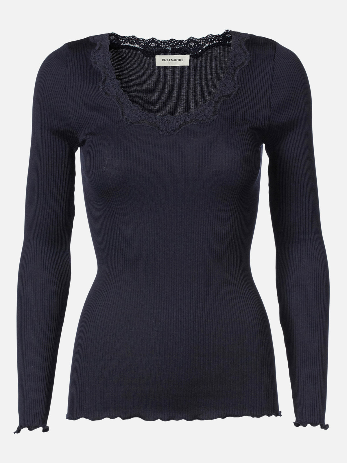 RWBabette Silk Long Sleeve U-neck Lace T-shirt T-SHIRT LS Rosemunde Woman XS navy