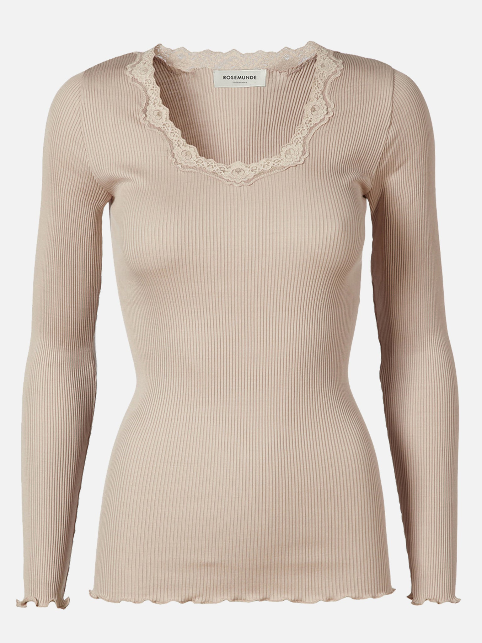 RWBabette Silk LS U-neck Lace T-shirt T-SHIRT LS Rosemunde Woman XS cacao