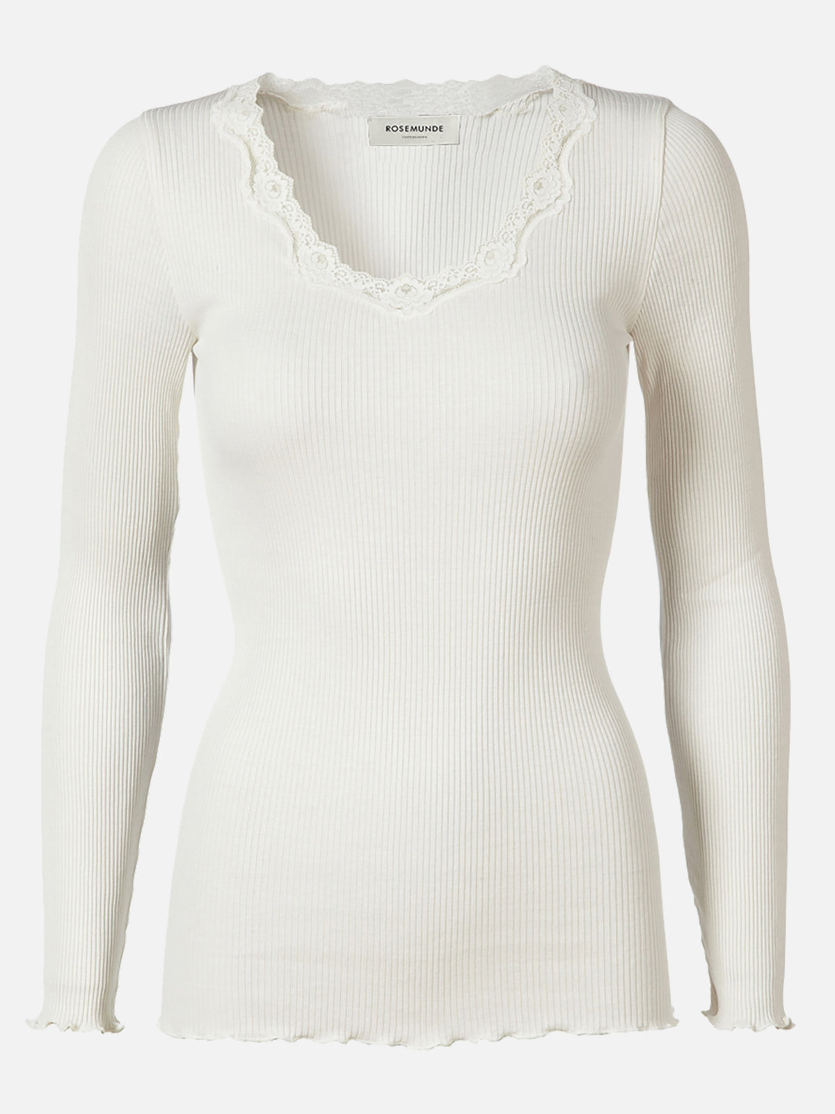 RWBabette Silk Long Sleeve U-neck Lace T-shirt T-SHIRT LS Rosemunde Woman XS new white