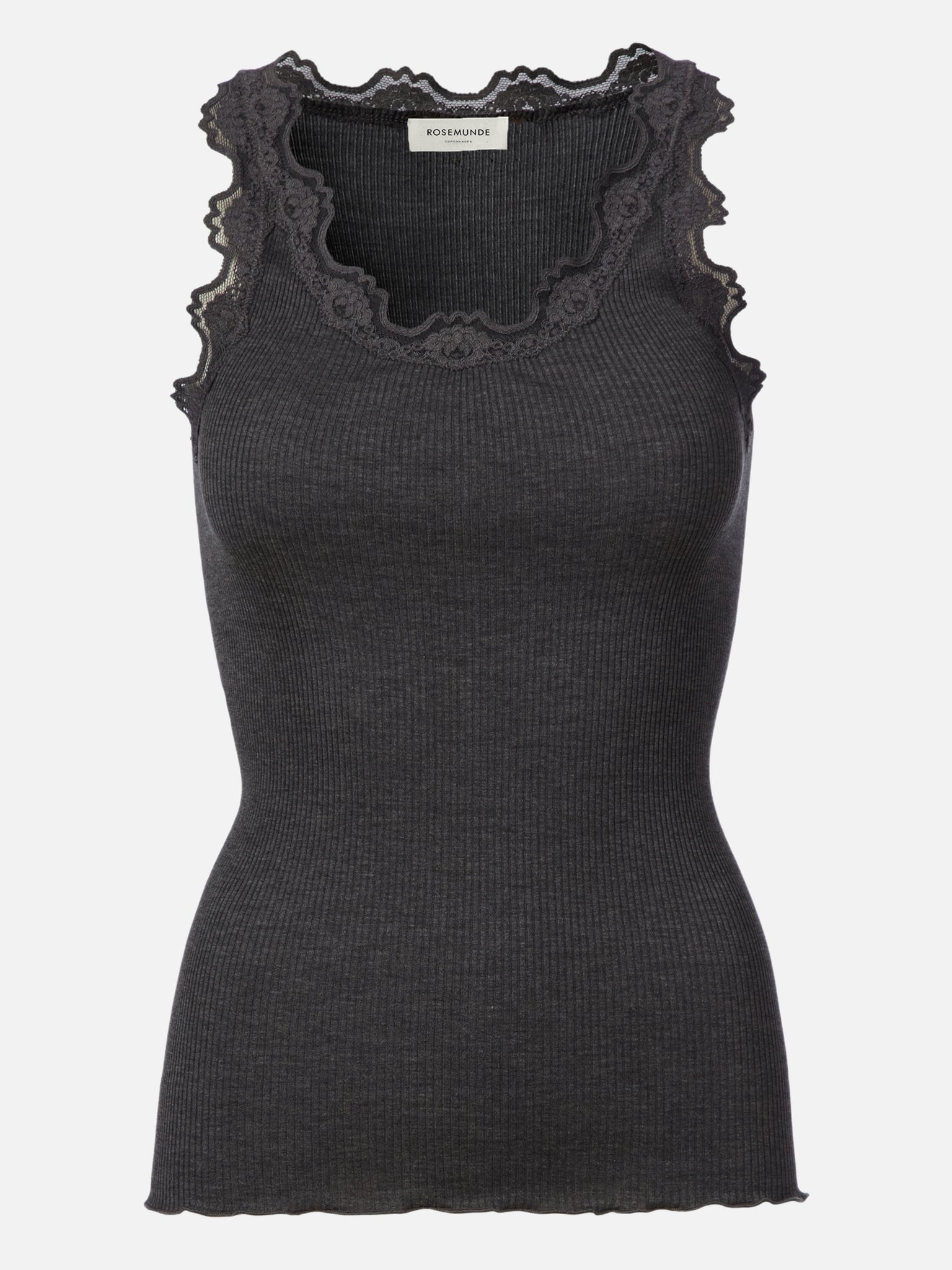 RWBabette Silk SL U-neck Lace Top TOP Rosemunde Woman XS dark grey melange