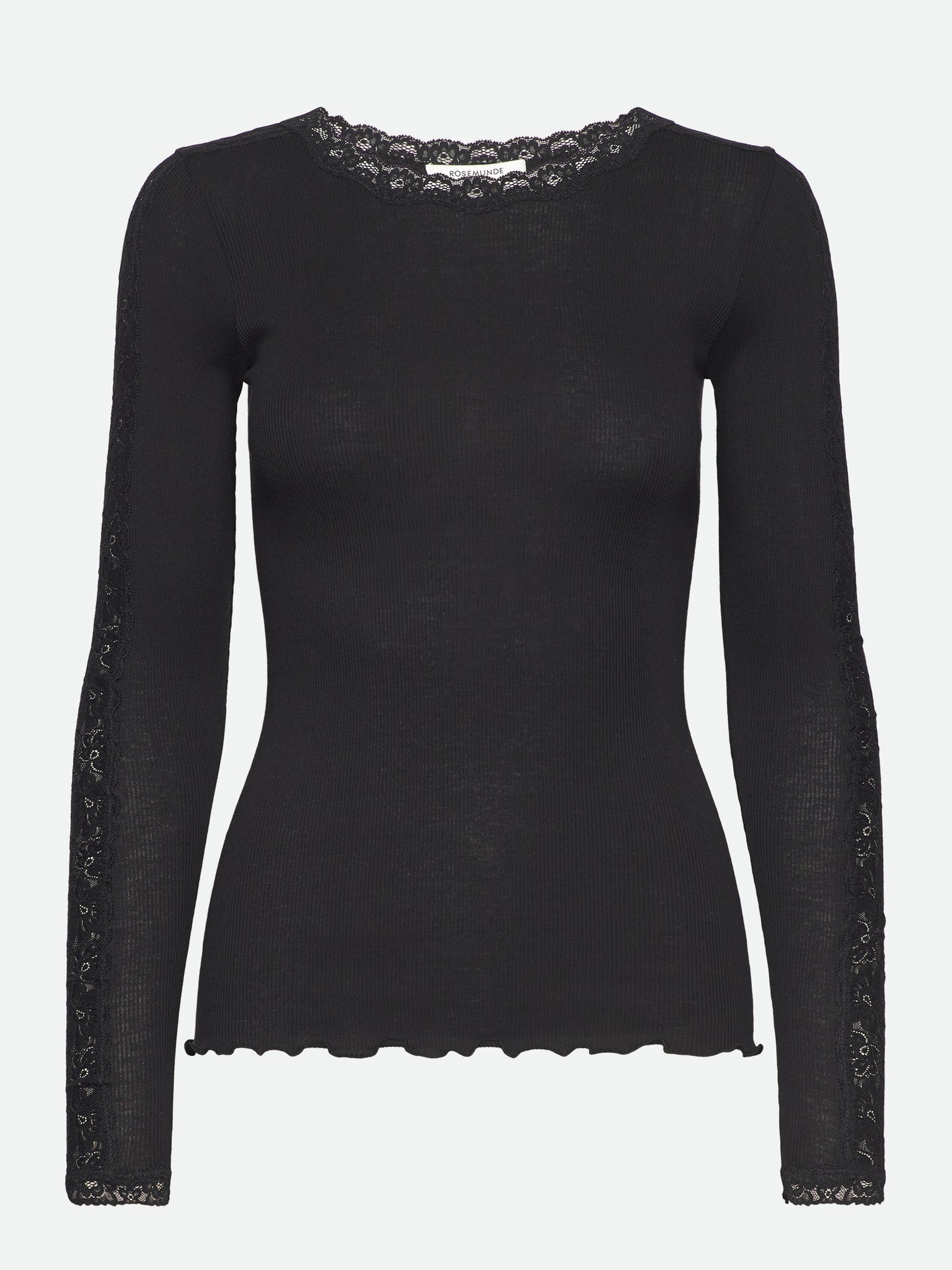 RWBernadine Organic Long Sleeve O-neck Lace T-shirt T-SHIRT LS Rosemunde Woman XS black