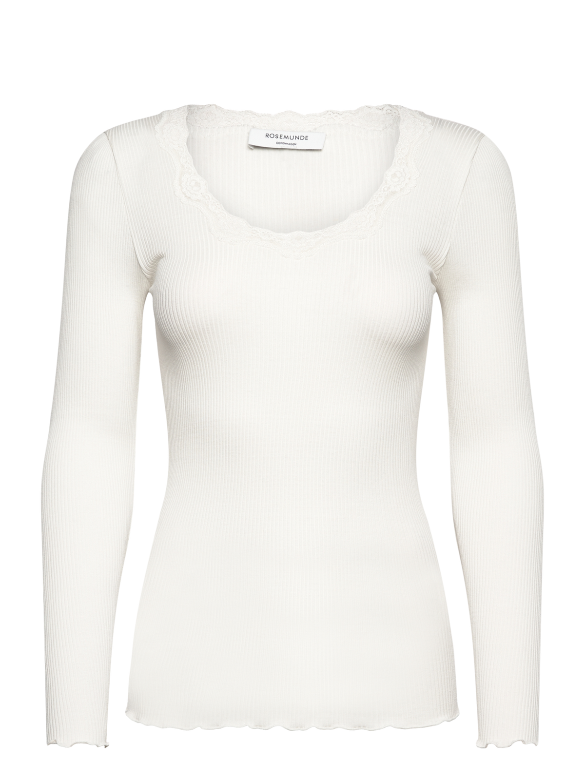 RWBabette Silk Long Sleeve U-neck Lace T-shirt T-SHIRT LS Rosemunde Woman XS ivory