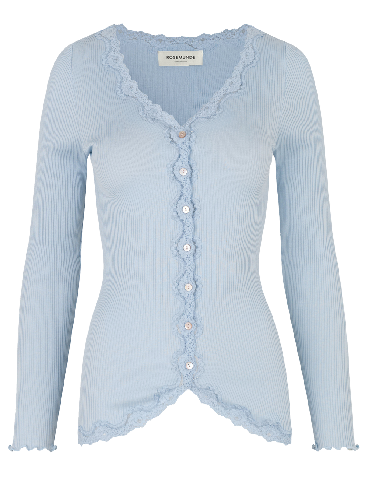 RWBabette silke-cardigan med lang erme, V-hals og blonder