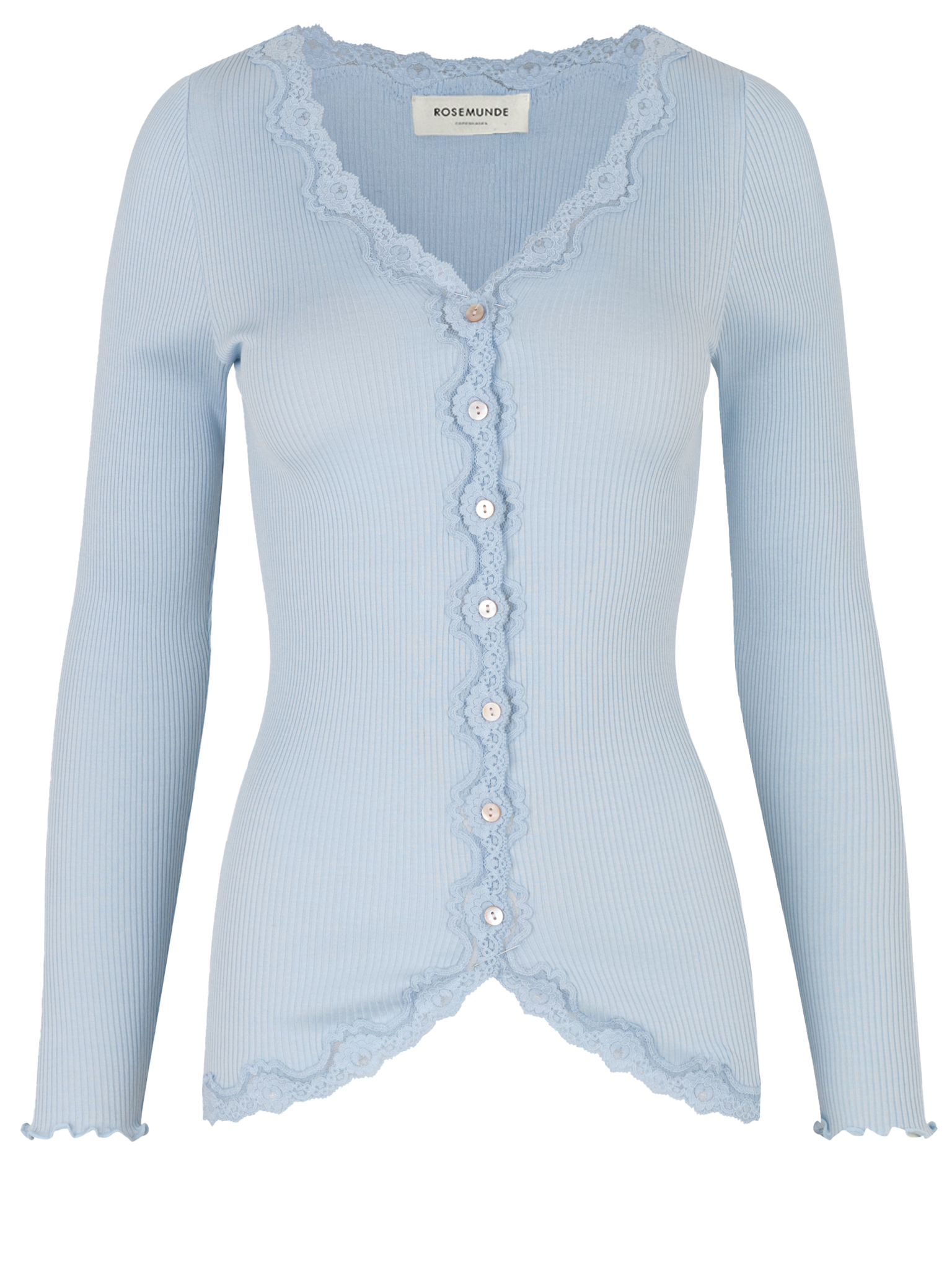 RWBabette Seiden-Strickjacke mit V-Ausschnitt und Spitze