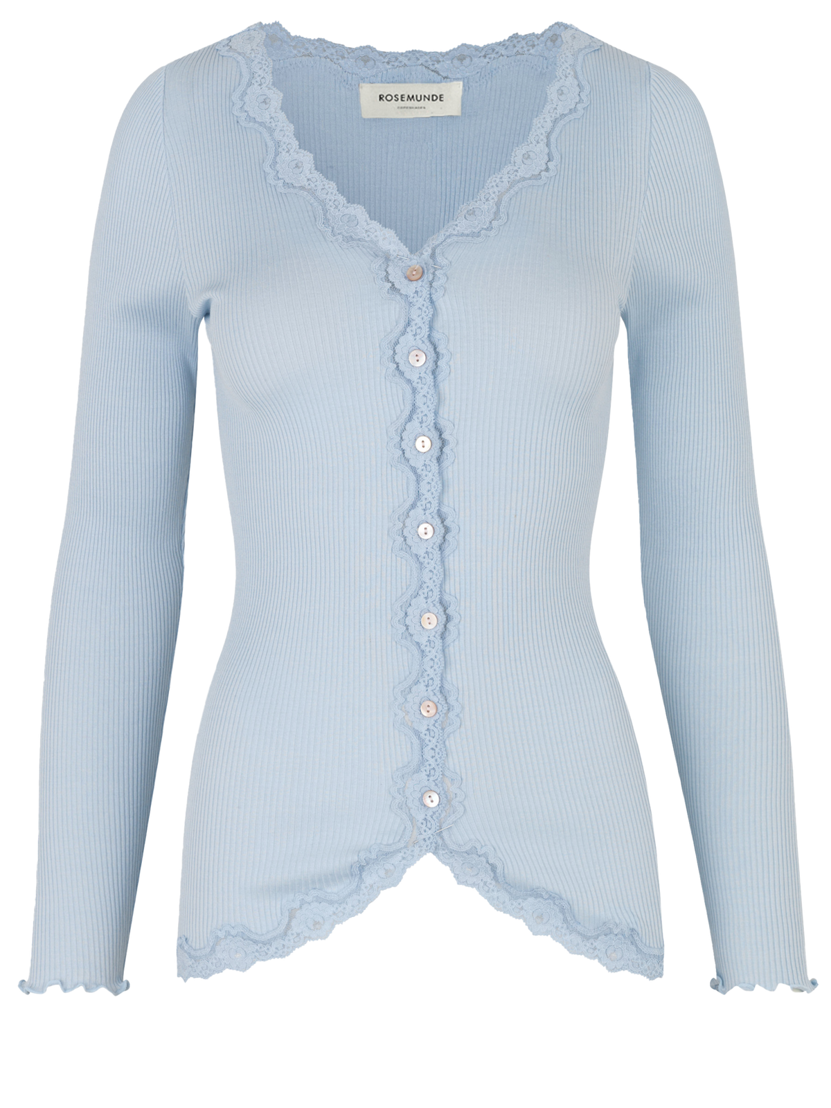 RWBabette silke-cardigan med lang erme, V-hals og blonder