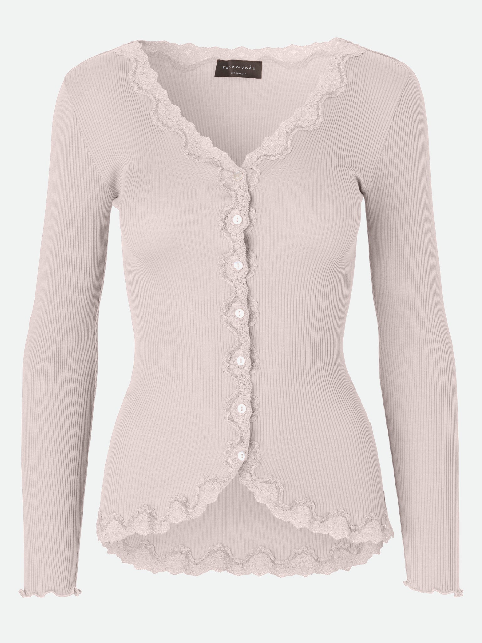 RWBabette Seiden-Strickjacke mit V-Ausschnitt und Spitze