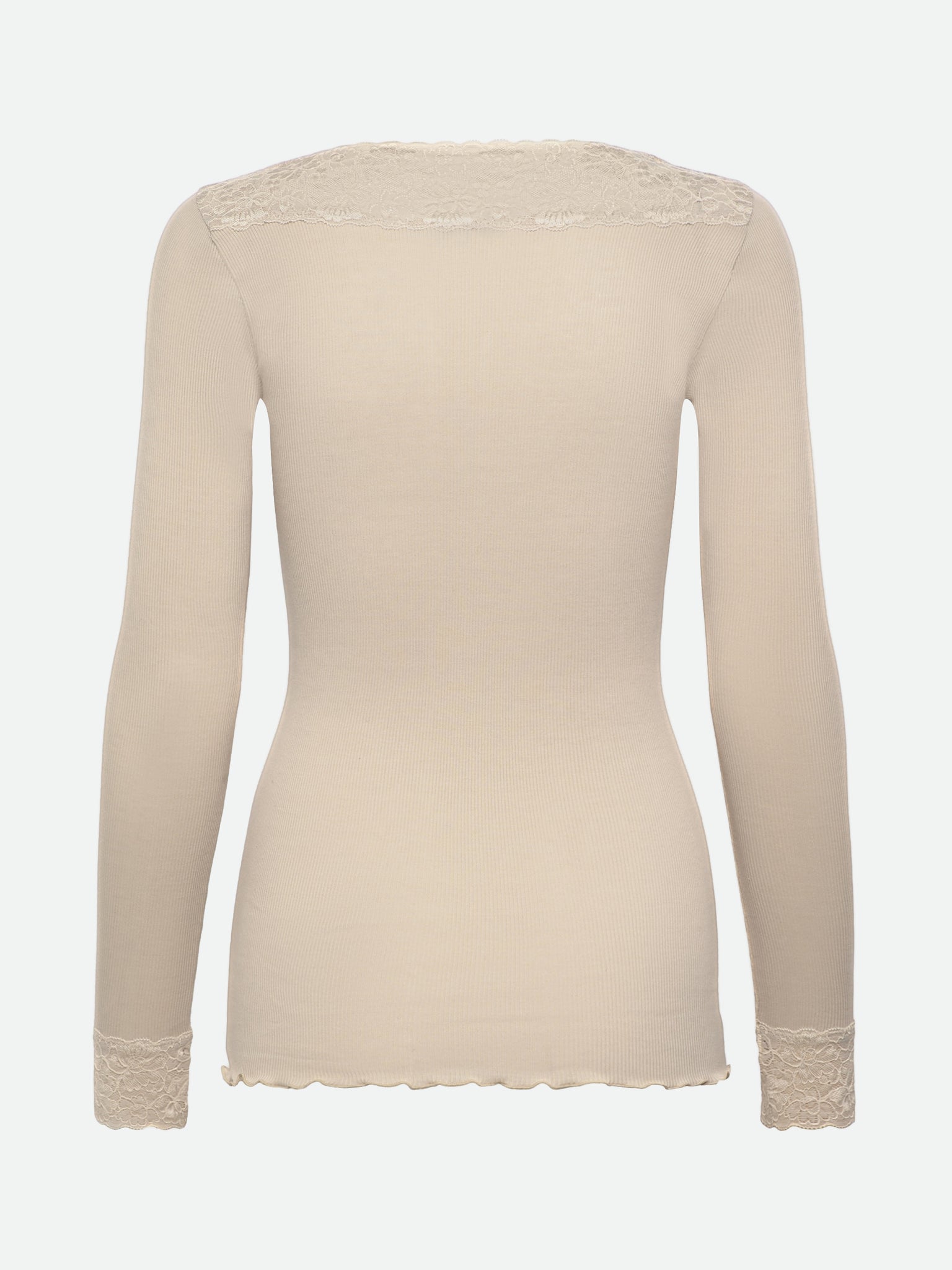 RWBernadine Organic LS V-neck Lace T-shirt T-SHIRT LS Rosemunde Woman
