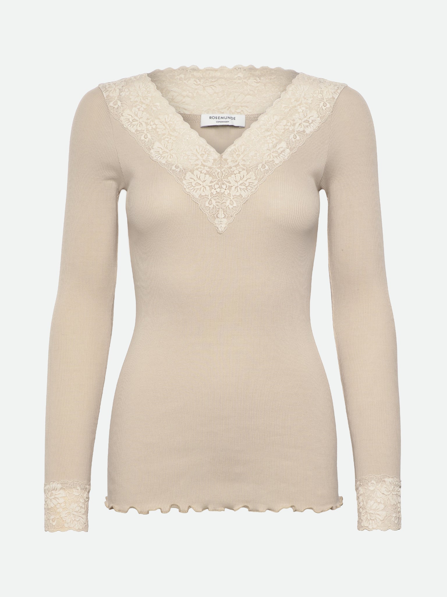 RWBernadine Organic LS V-neck Lace T-shirt T-SHIRT LS Rosemunde Woman XS silver lining