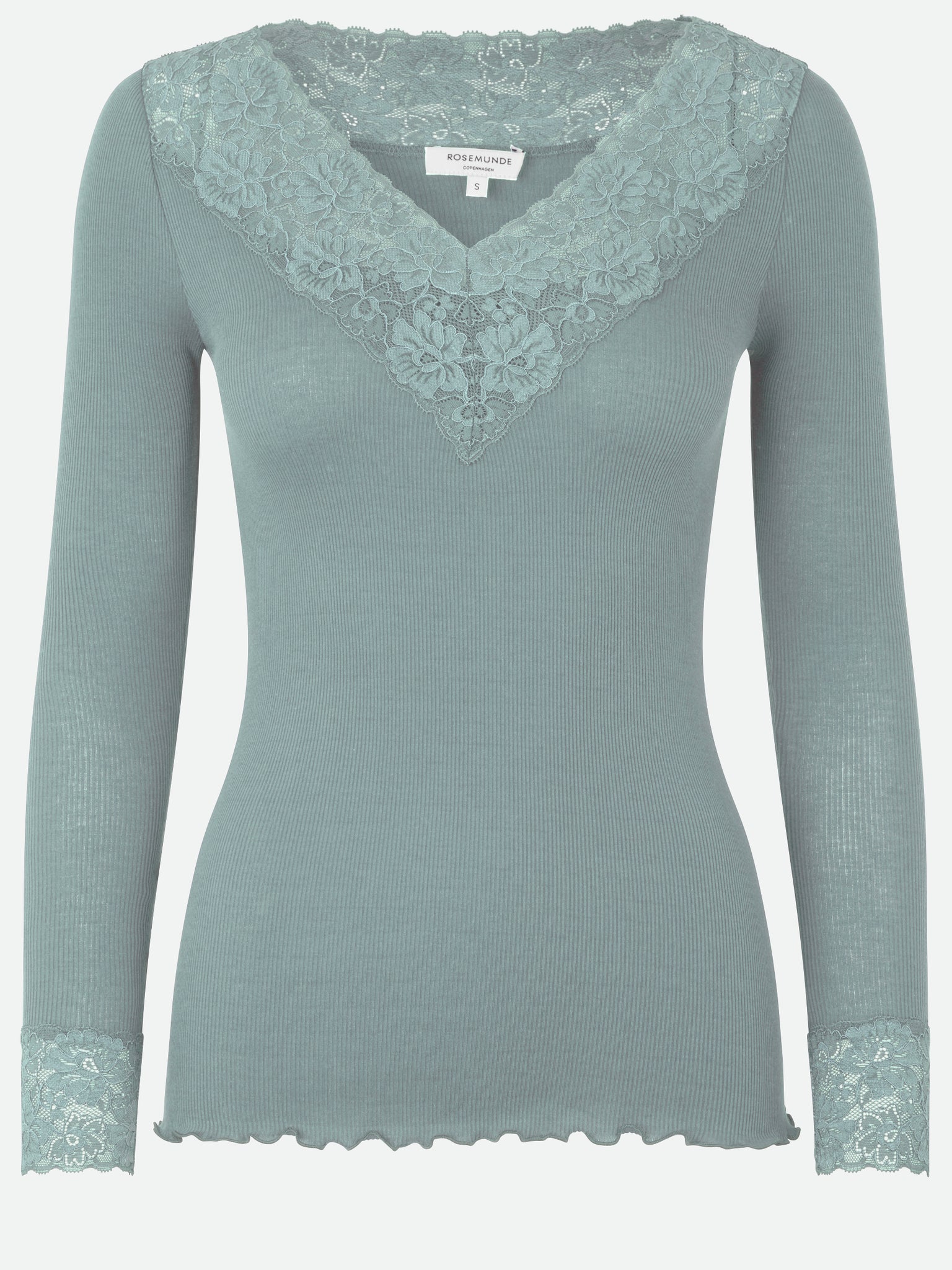 RWBernadine Organic LS V-neck Lace T-shirt T-SHIRT LS Rosemunde Woman XS blue mist