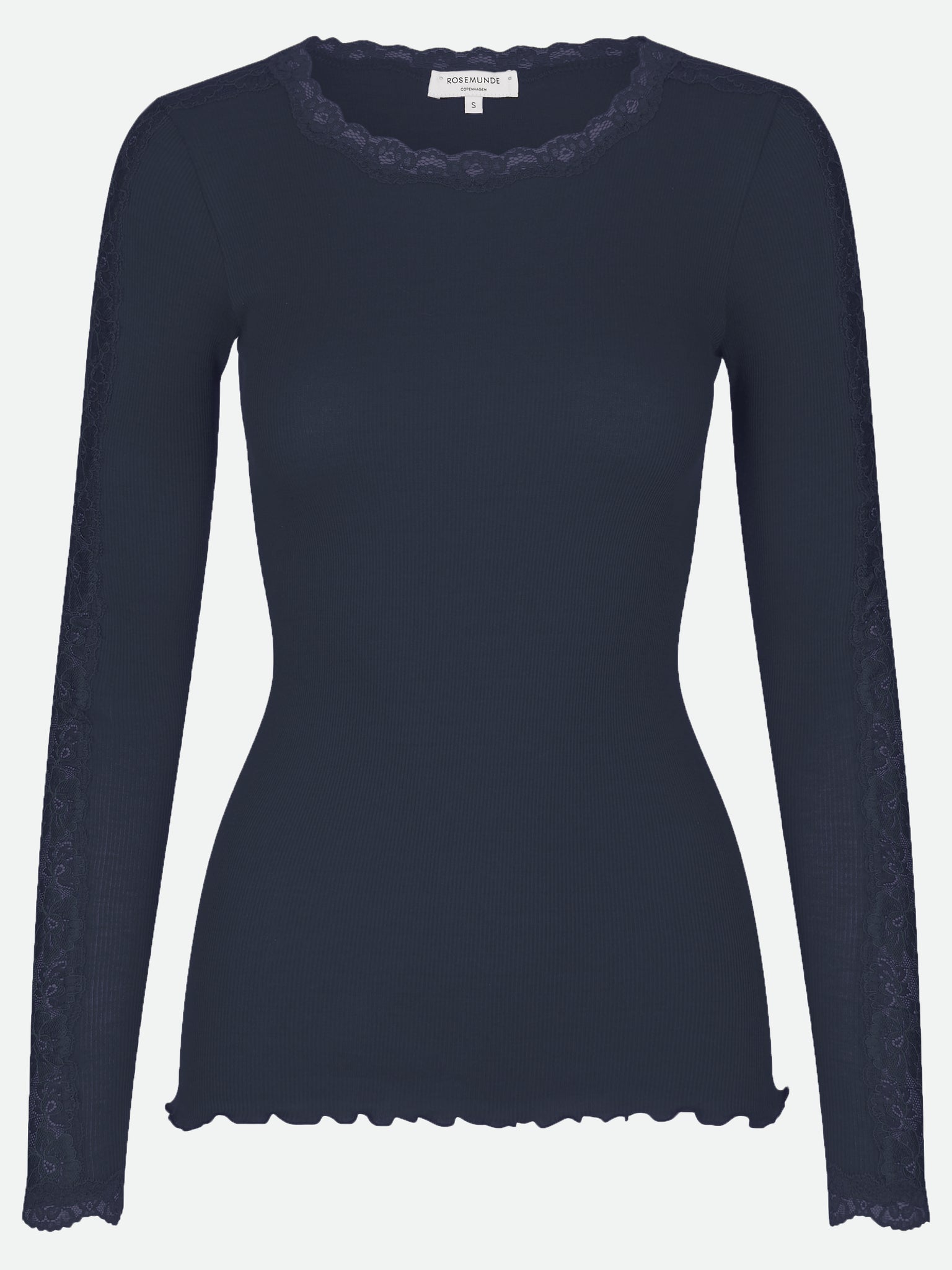 RWBernadine Organic Long Sleeve O-neck Lace T-shirt T-SHIRT LS Rosemunde Woman XS dark blue