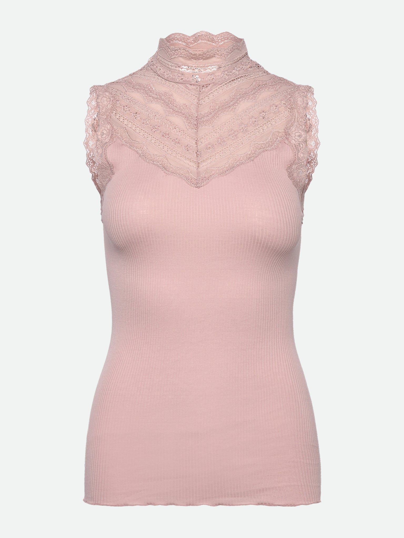 RWBenita Silk SL Turtleneck Lace Top TOP Rosemunde Woman XS vintage powder