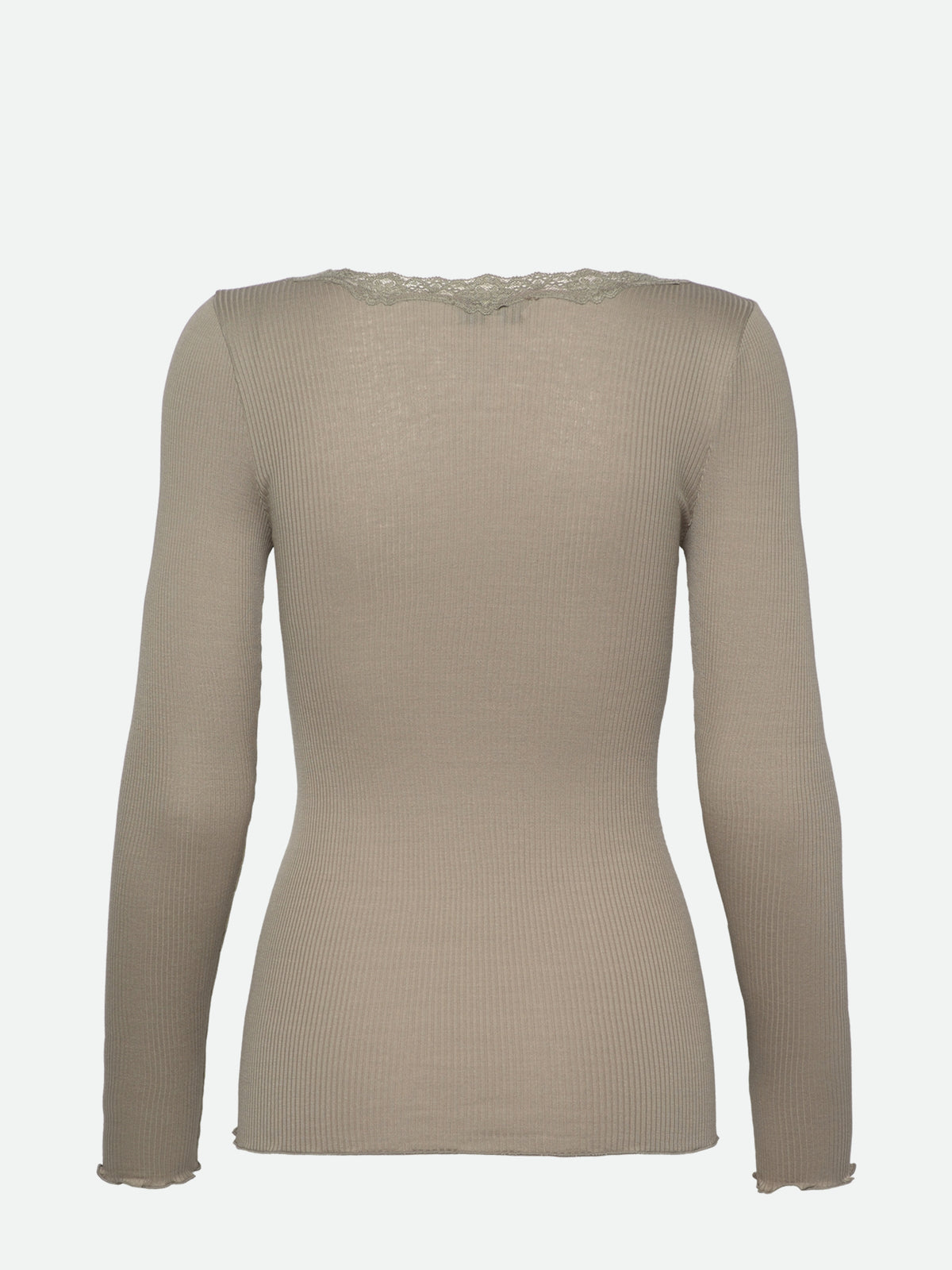 RWBabette silke-T-shirt med lang erme, U-hals og blonder