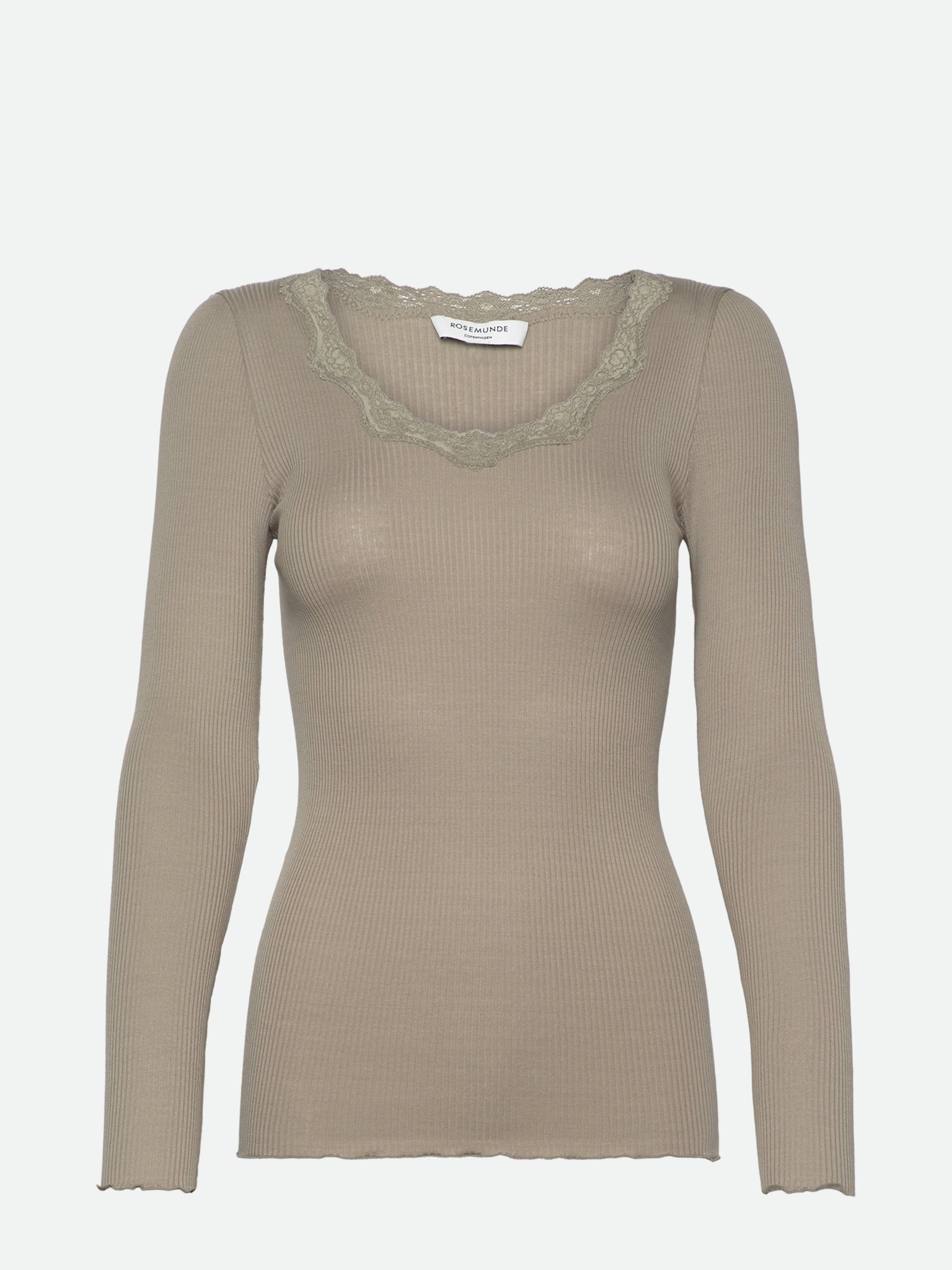 RWBabette Silk LS U-neck Lace T-shirt T-SHIRT LS Rosemunde Woman XS laurel oak