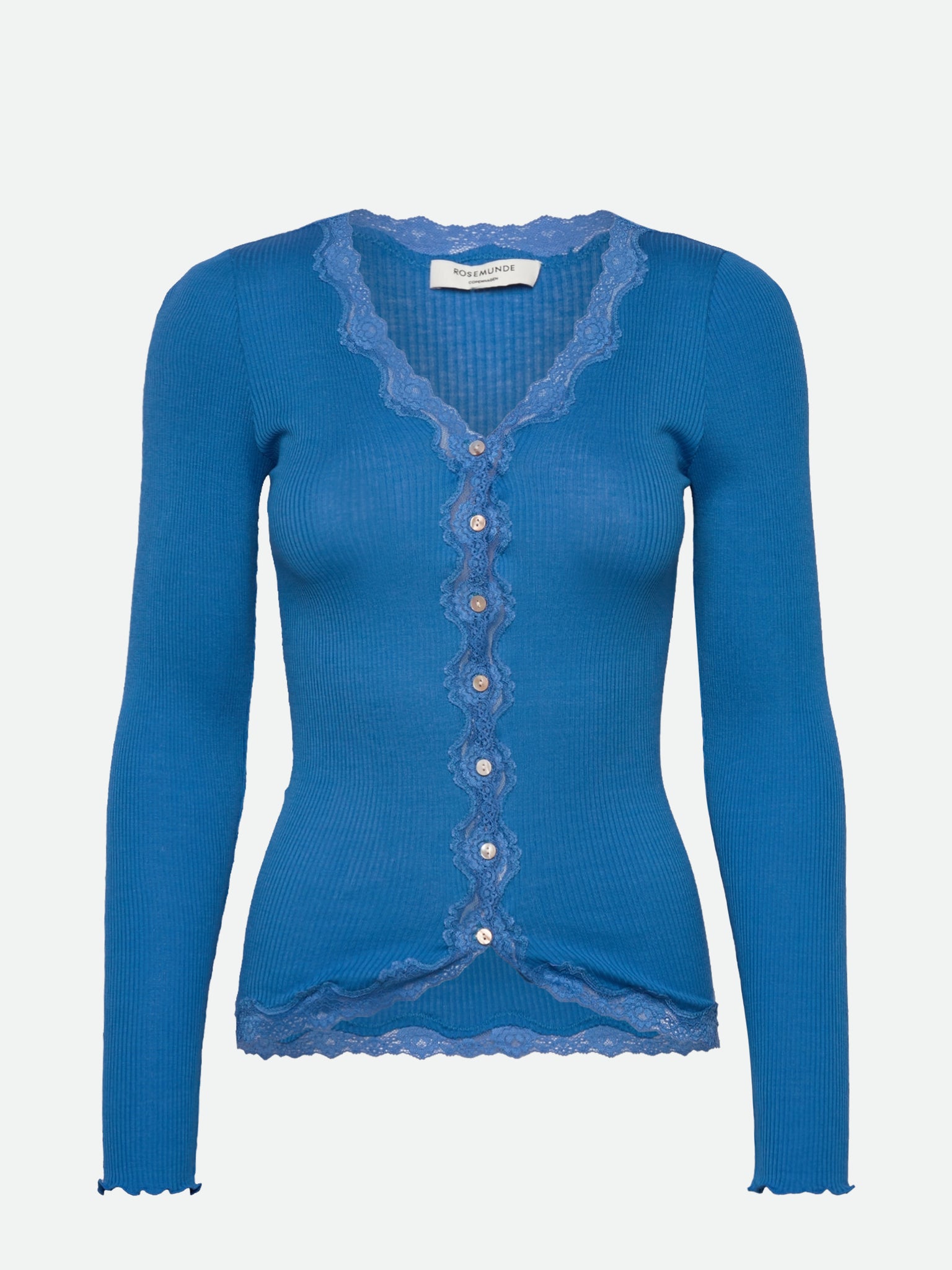 RWBabette Seiden-Strickjacke mit V-Ausschnitt und Spitze