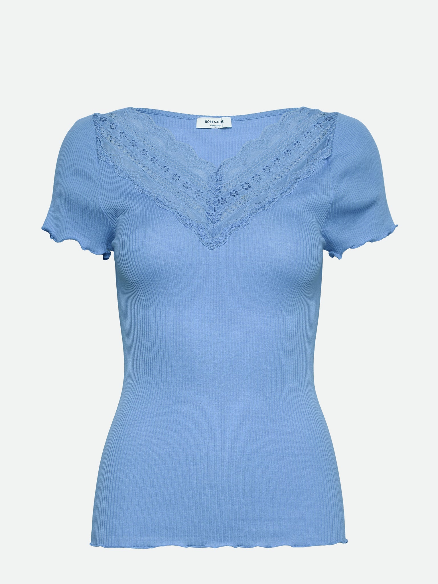 RWBenita Silk SS V-neck T-shirt T-shirt Rosemunde Woman XS blue heaven