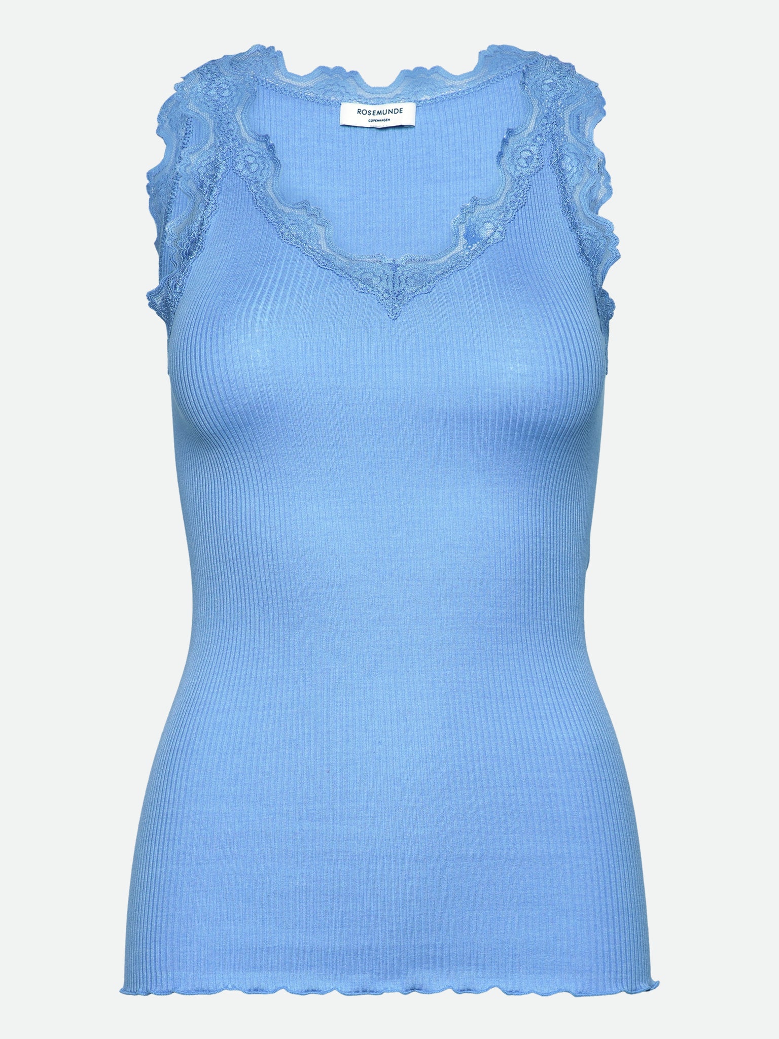 RWBeatha Silk SL V-neck Lace Top TOP Rosemunde Woman L blue heaven