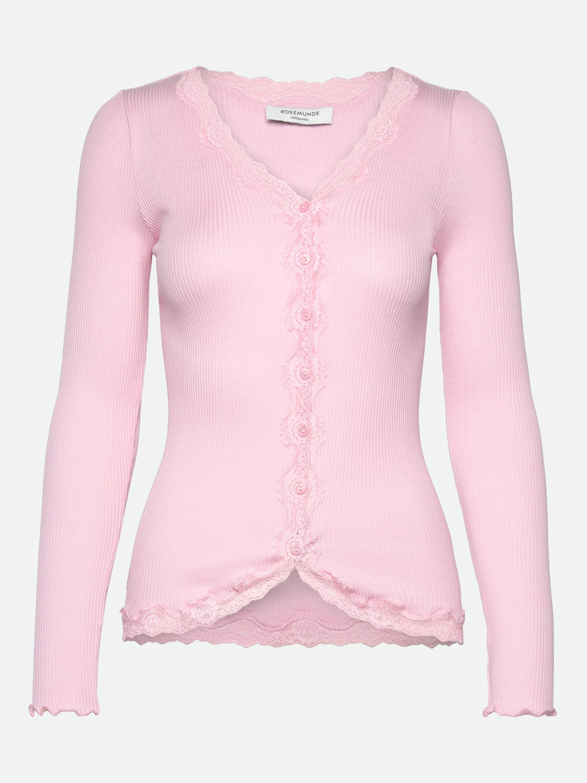 RWBabette silke-cardigan med lang erme, V-hals og blonder