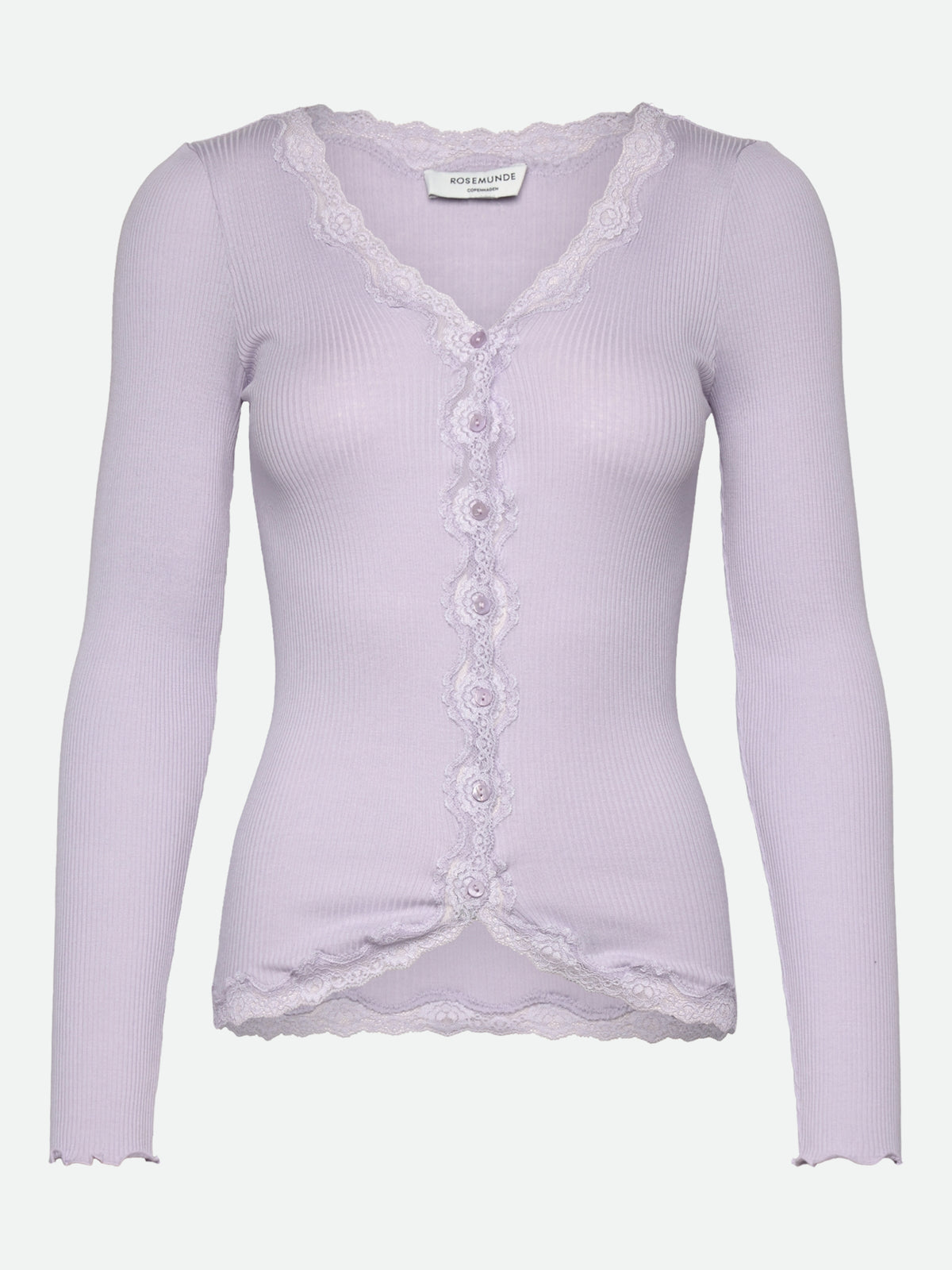 RWBabette silke-cardigan med lang erme, V-hals og blonder