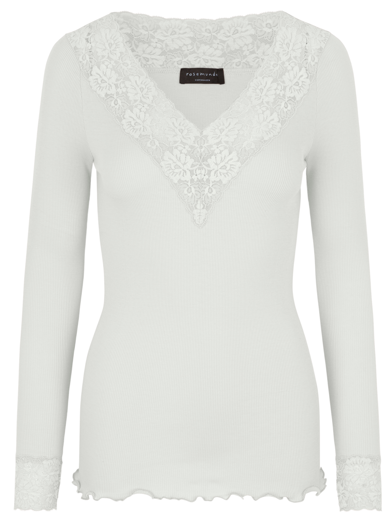 RWBernadine Organic LS V-neck Lace T-shirt T-SHIRT LS Rosemunde Woman XS ivory
