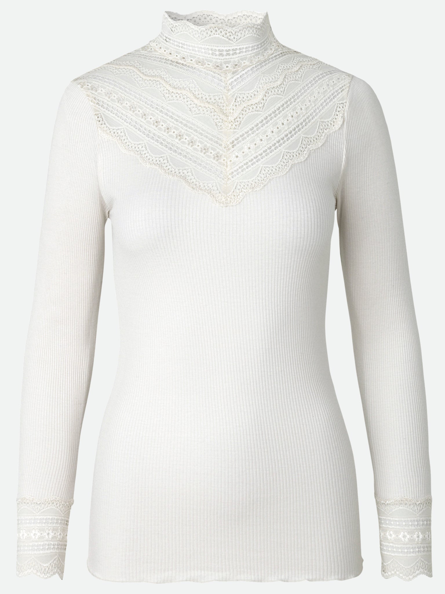 RWBenita Silk LS Lace T-neck T-shirt T-SHIRT LS Rosemunde Woman L ivory