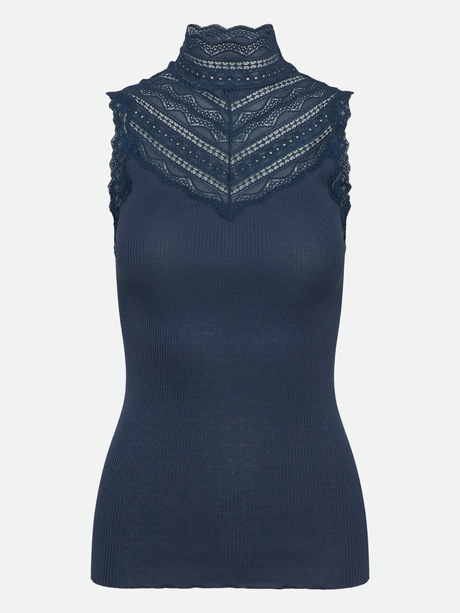 RWBenita Silk SL Turtleneck Lace Top TOP Rosemunde Woman XS Insignia blue