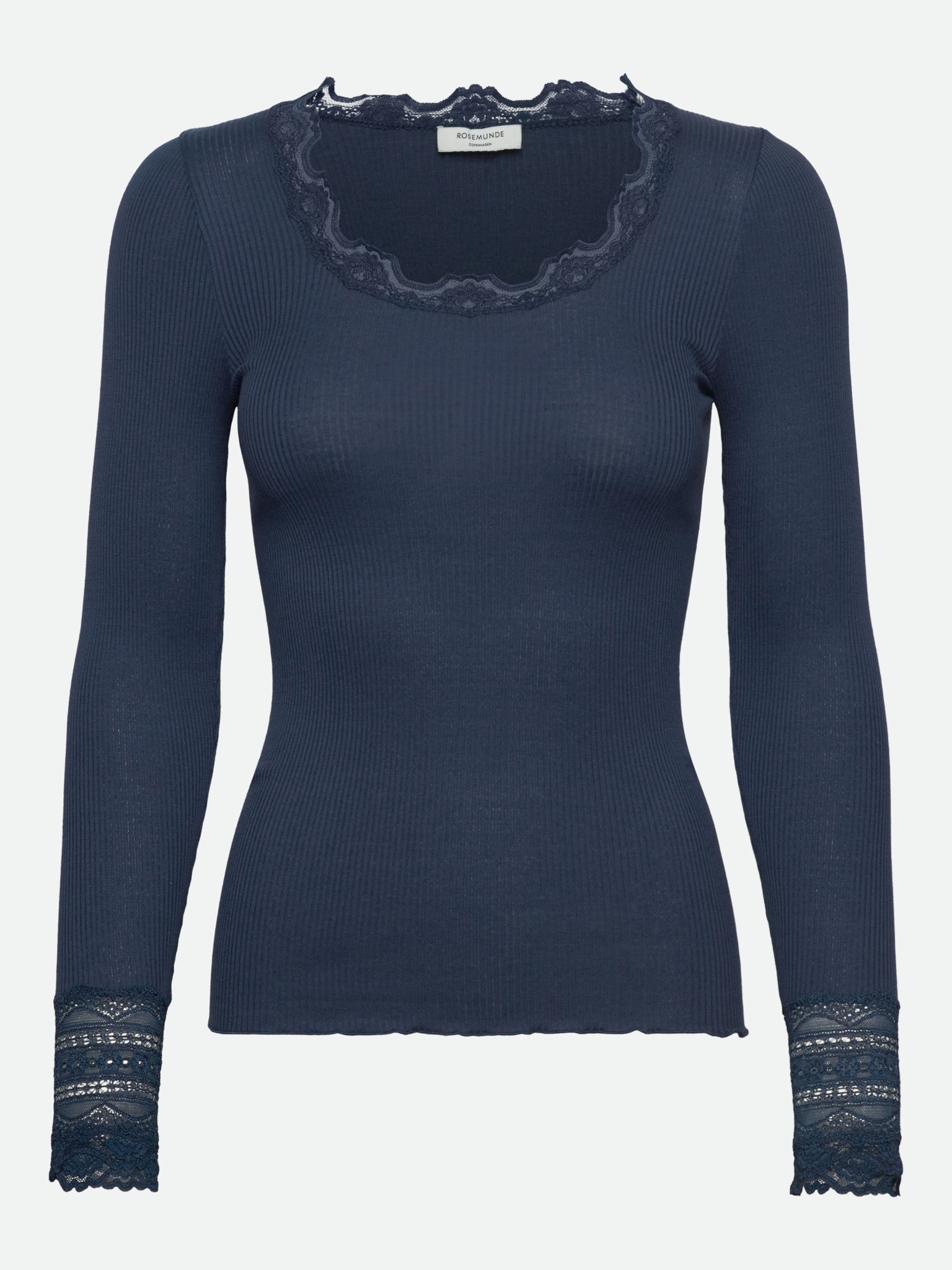 RWBenita Silk LS O-neck Lace T-shirt T-SHIRT LS Rosemunde Woman M Insignia blue
