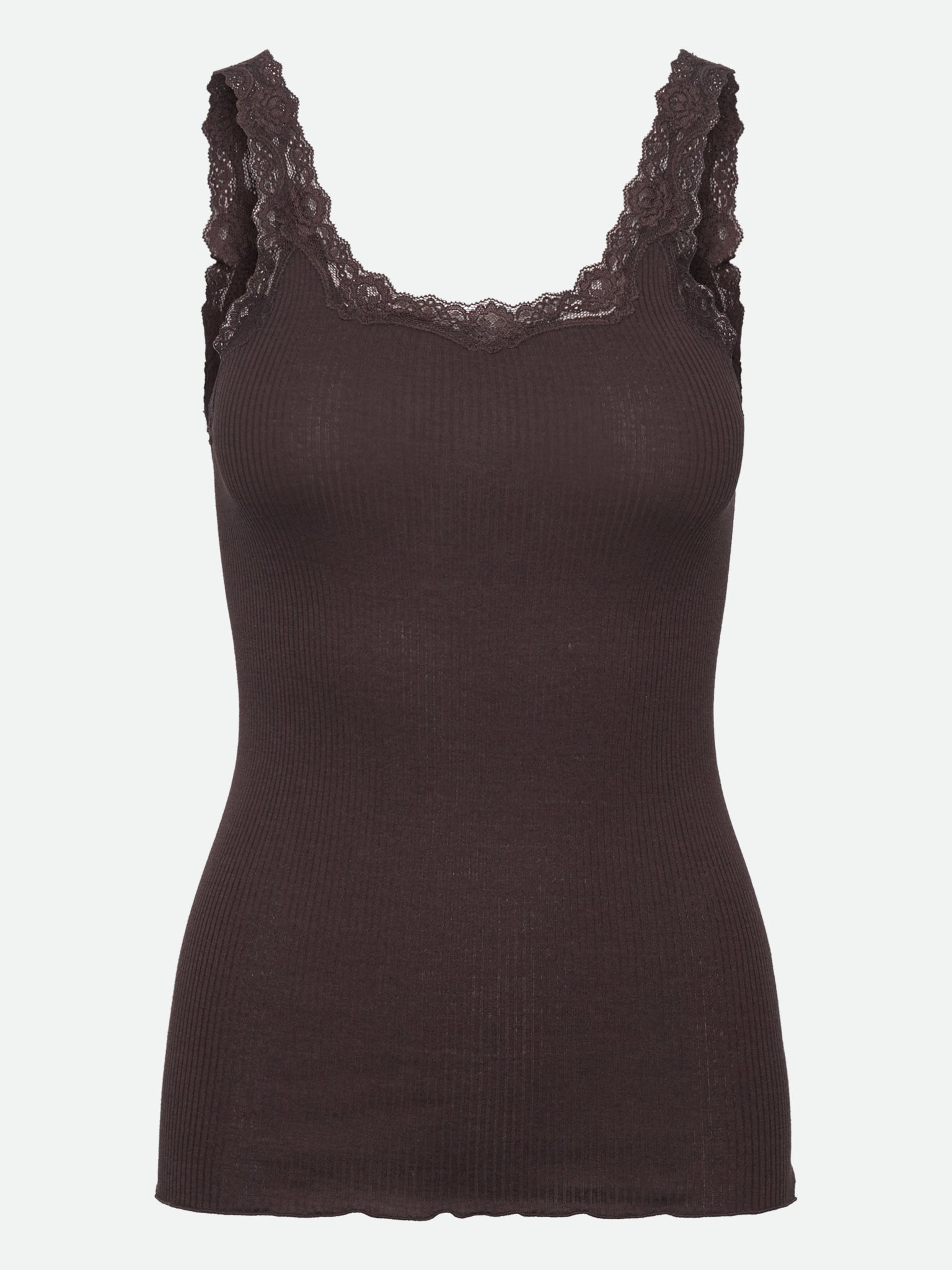 RWBabette Silk SL Deep Back Lace Top TOP Rosemunde Woman M ganache