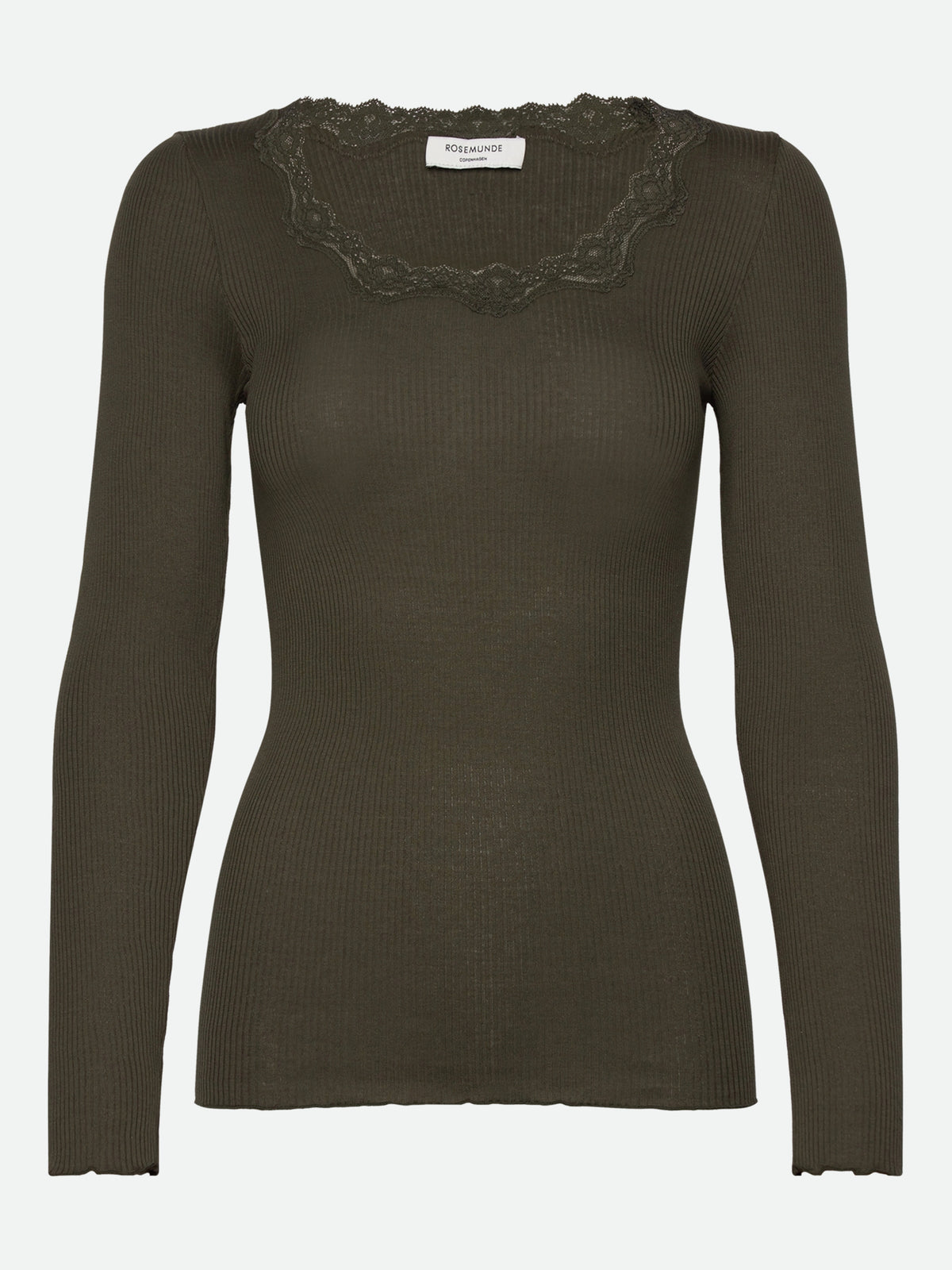 RWBabette Silk Long Sleeve U-neck Lace T-shirt T-SHIRT LS Rosemunde Woman XS forrest night