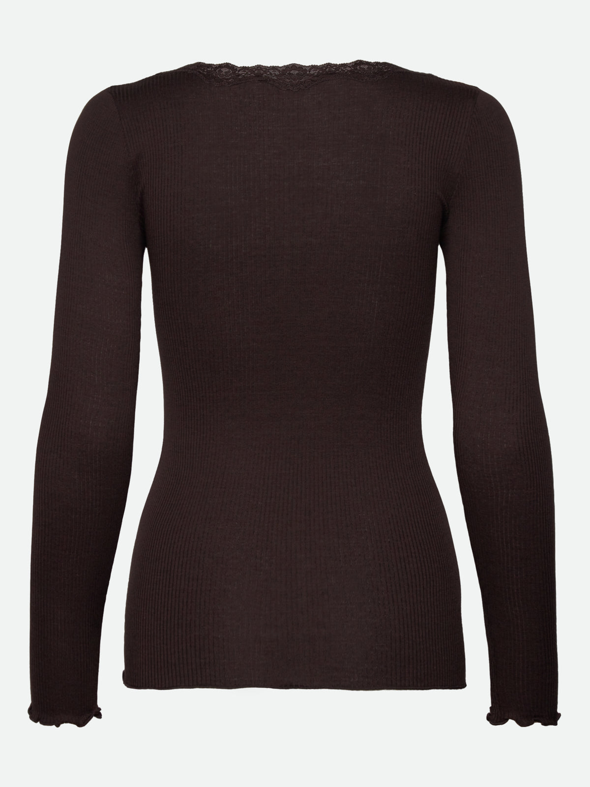 RWBabette silke-T-shirt med lang erme, U-hals og blonder