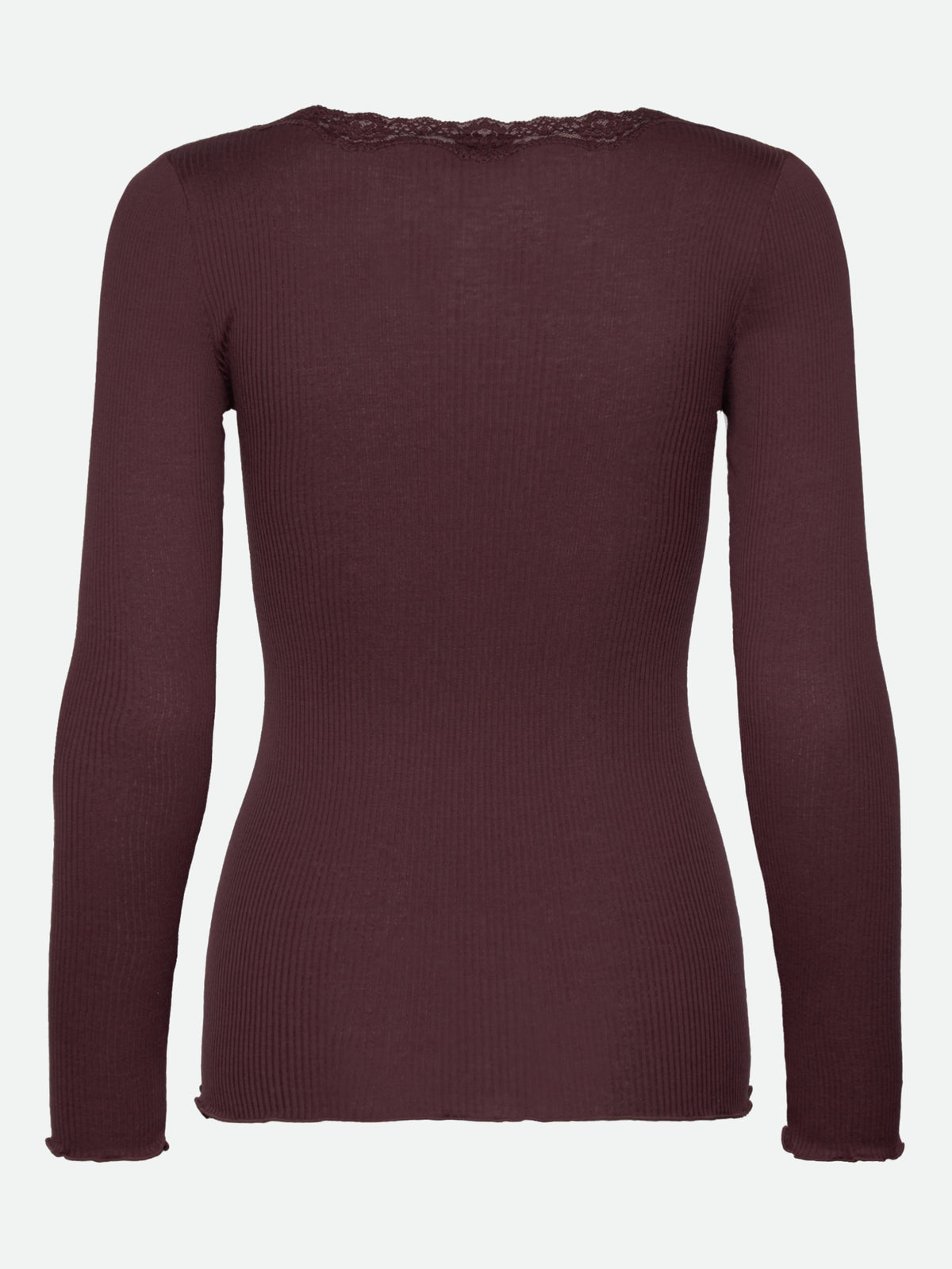RWBabette silke-T-shirt med lang erme, U-hals og blonder
