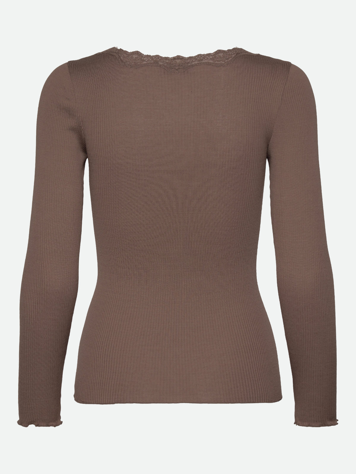 RWBabette silke-T-shirt med lang erme, U-hals og blonder