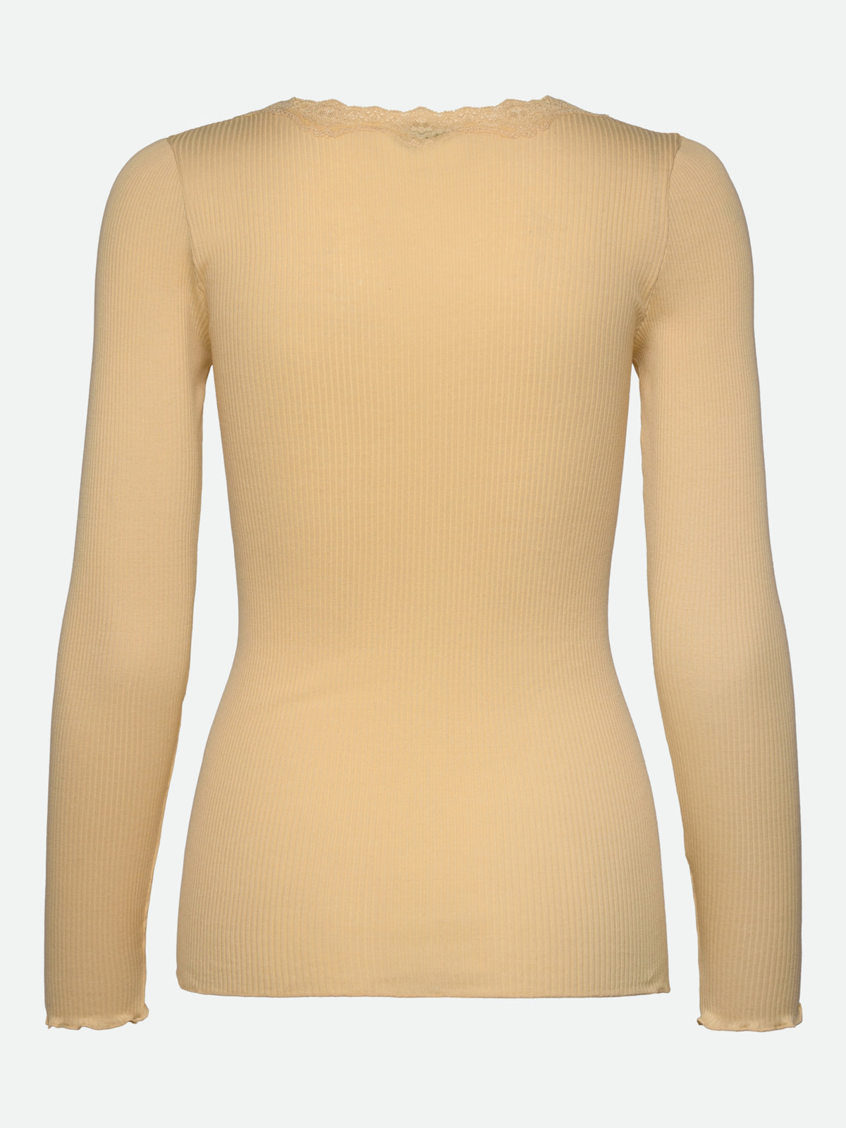 RWBabette silke-T-shirt med lang erme, U-hals og blonder