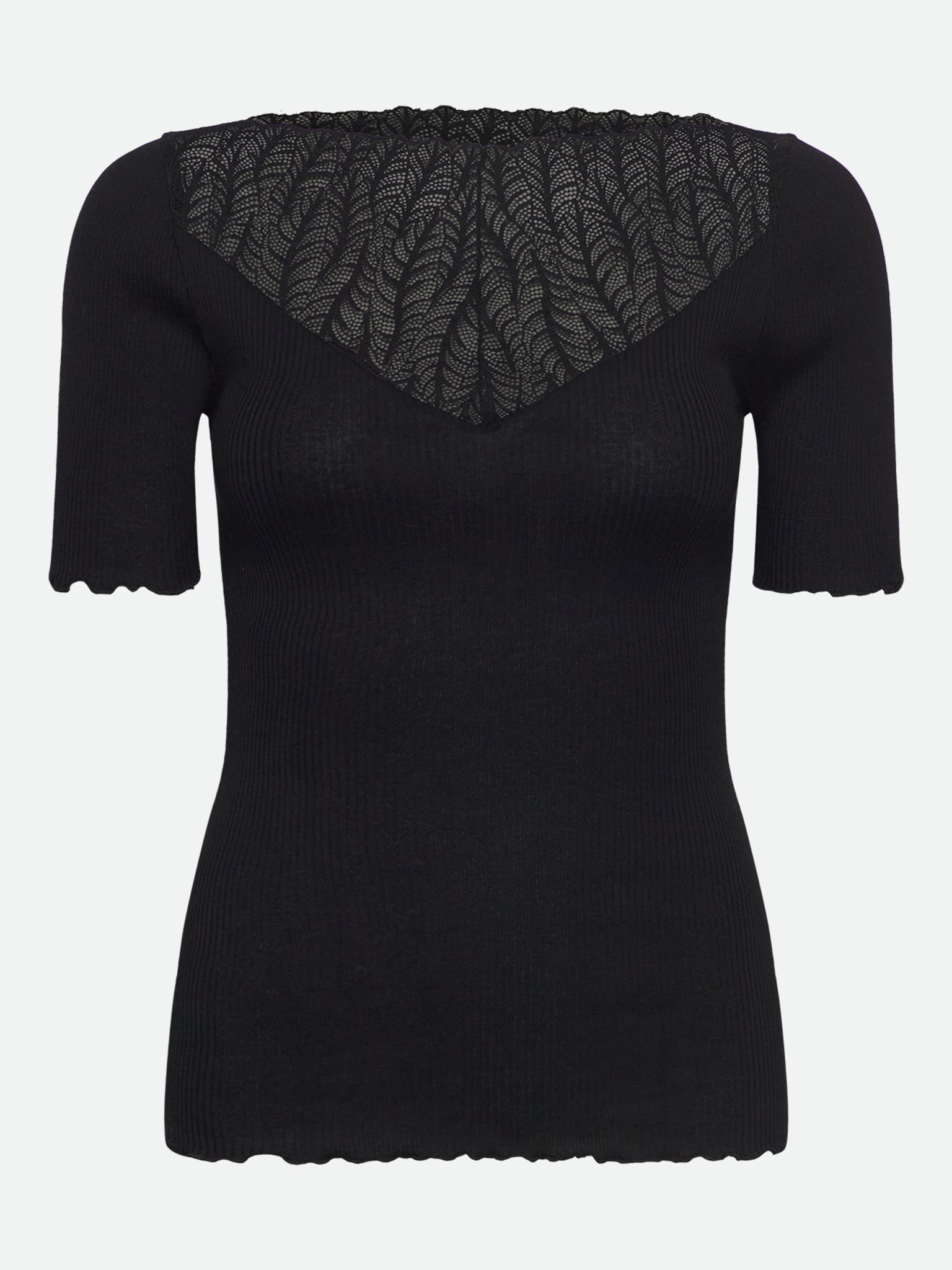 RWBeatha Silk 2/4 SS Boatneck Lace T-shirt T-SHIRT SS Rosemunde Woman XS black