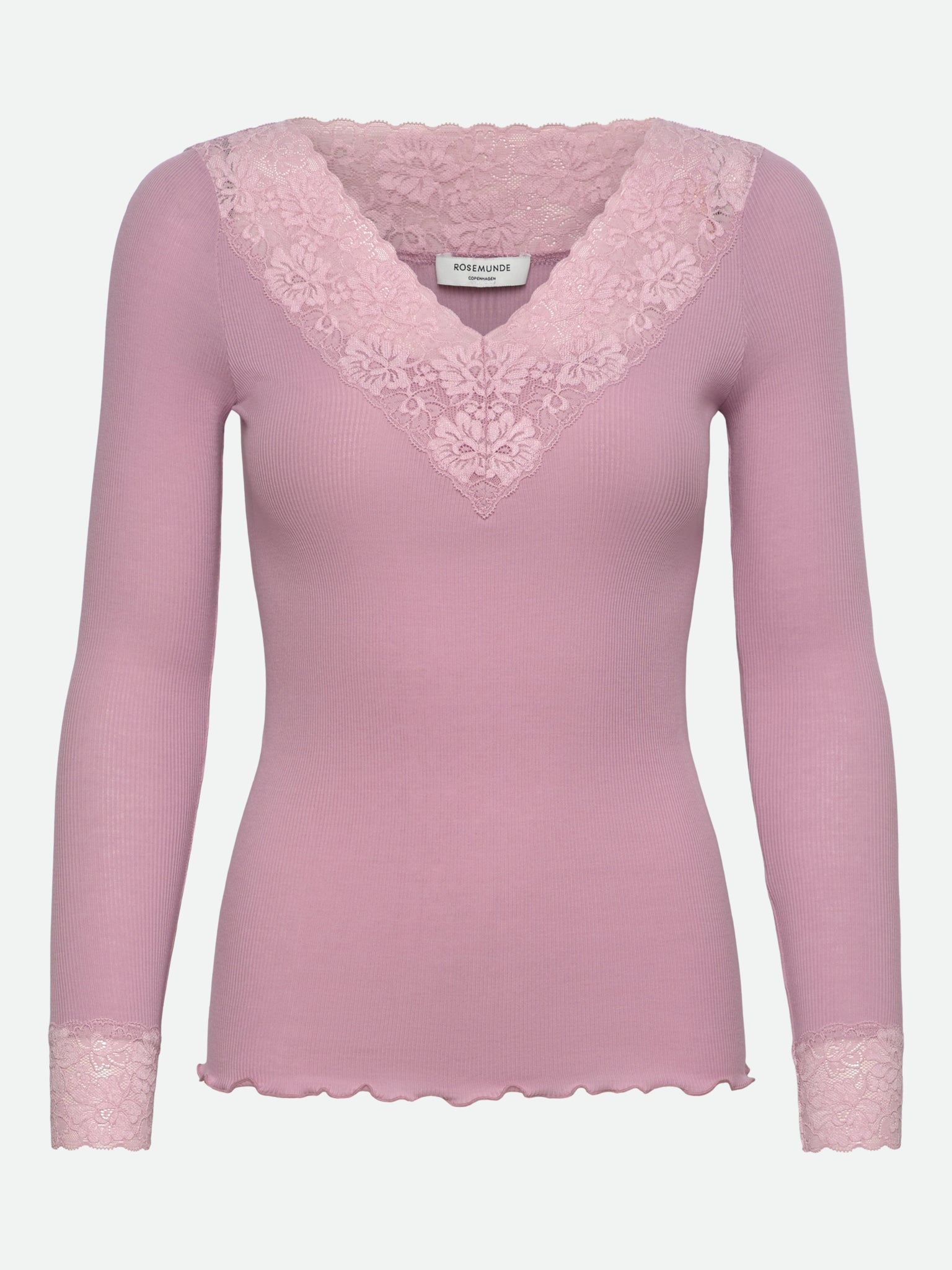 RWBernadine Organic LS V-neck Lace T-shirt T-SHIRT LS Rosemunde Woman XS dawn pink