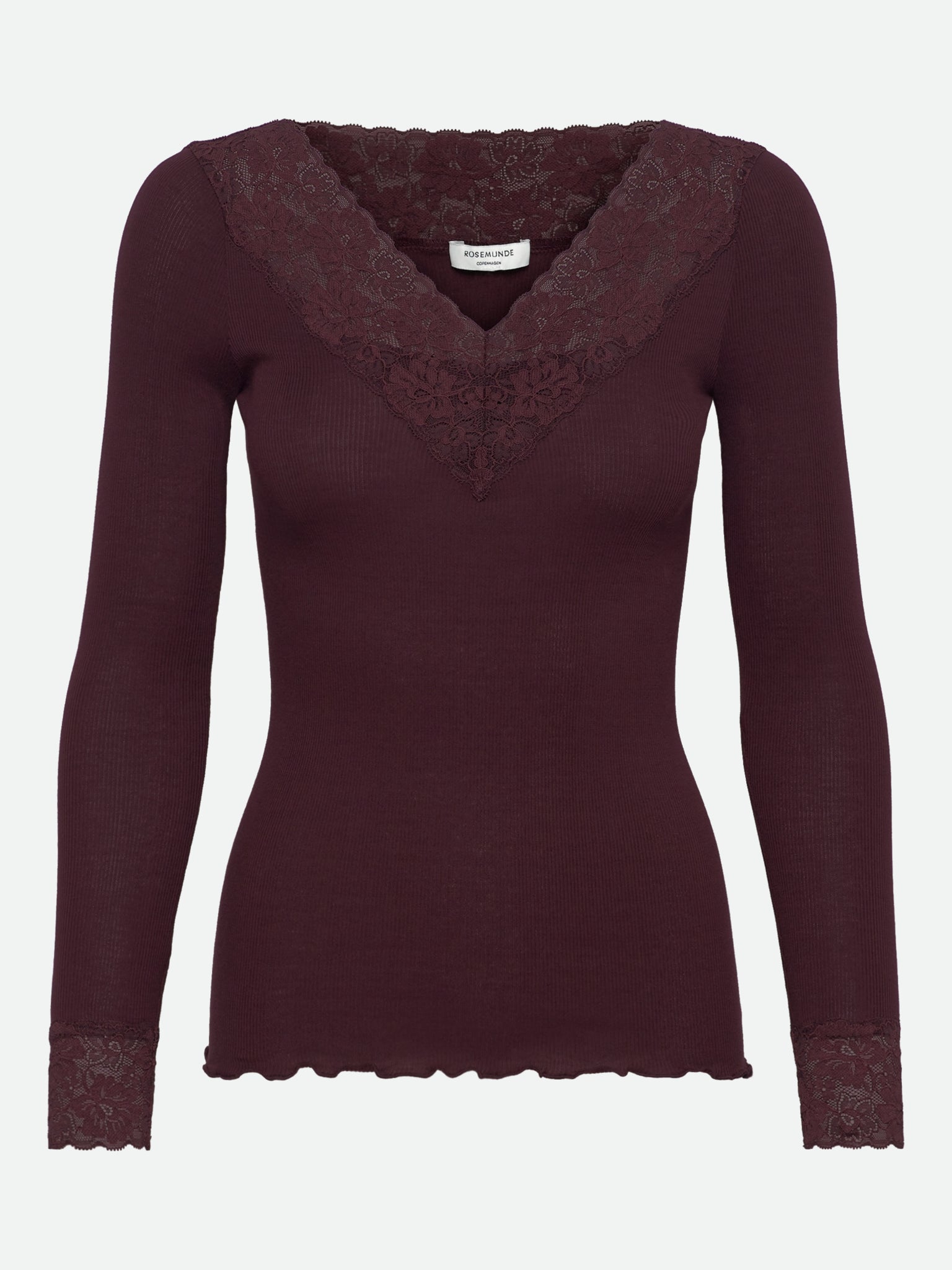 RWBernadine Organic LS V-neck Lace T-shirt T-shirt Rosemunde Woman XS fudge