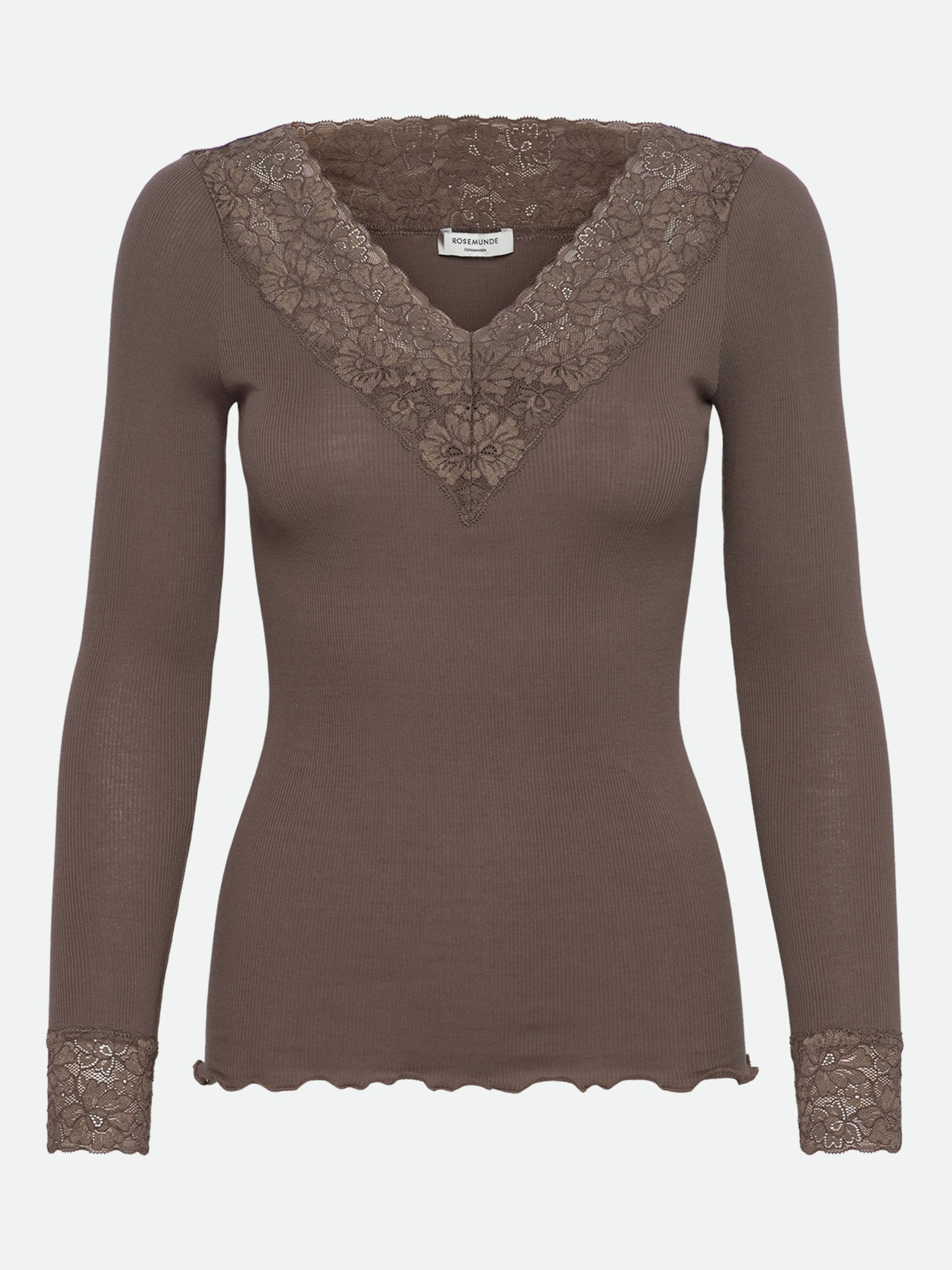 RWBernadine Organic LS V-neck Lace T-shirt T-SHIRT LS Rosemunde Woman XS falcon
