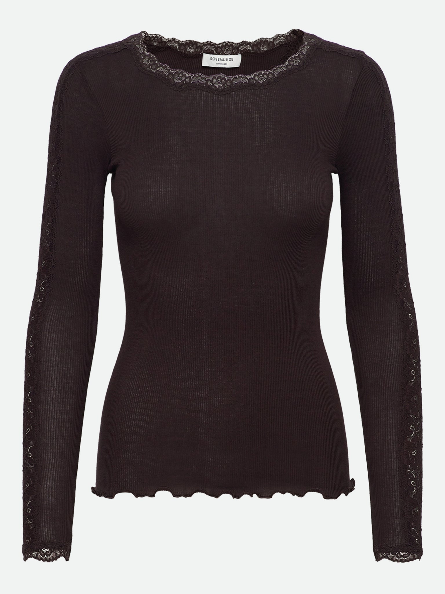RWBernadine Organic Long Sleeve O-neck Lace T-shirt T-SHIRT LS Rosemunde Woman XS ganache