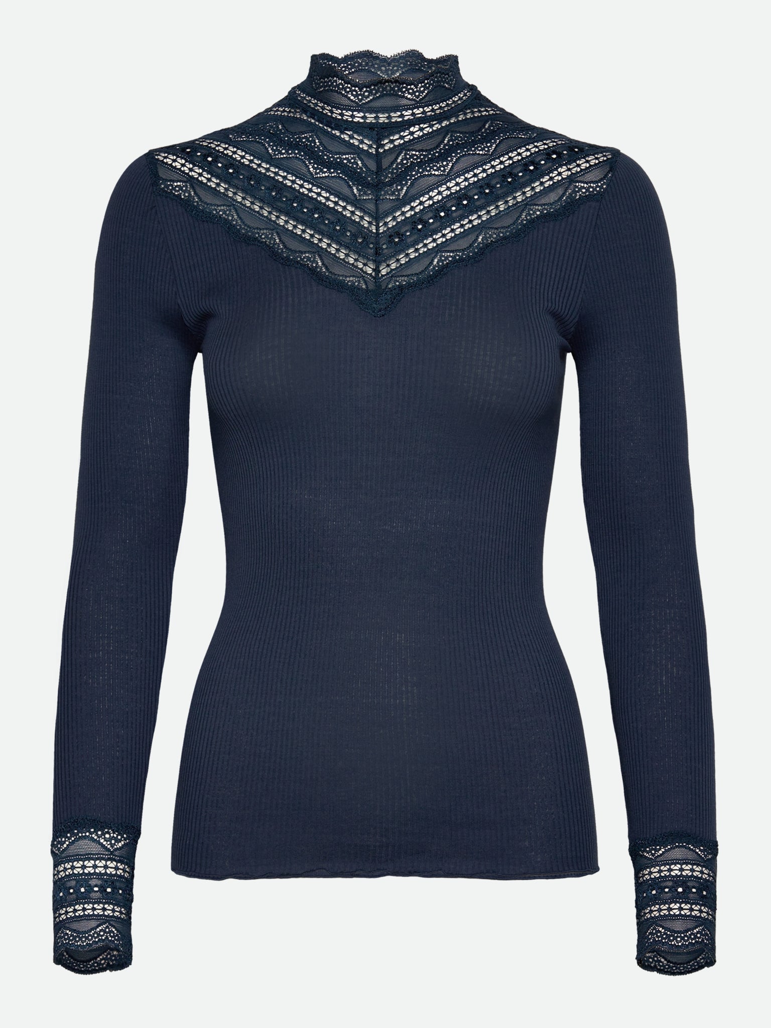 RWBenita Silk LS Lace T-neck T-shirt T-SHIRT LS Rosemunde Woman S Insignia blue