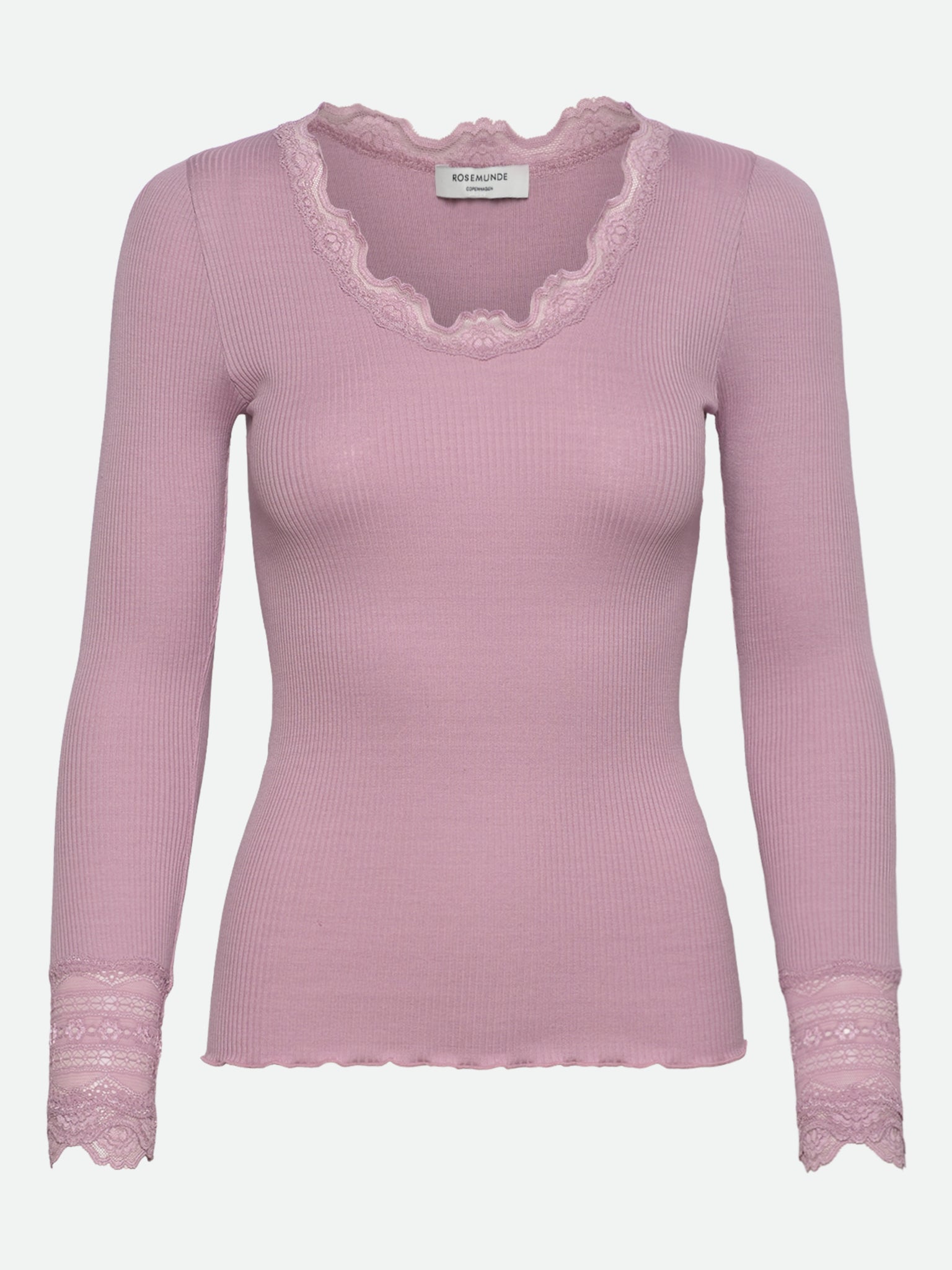 RWBenita Silk LS O-neck Lace T-shirt T-SHIRT LS Rosemunde Woman XS dawn pink