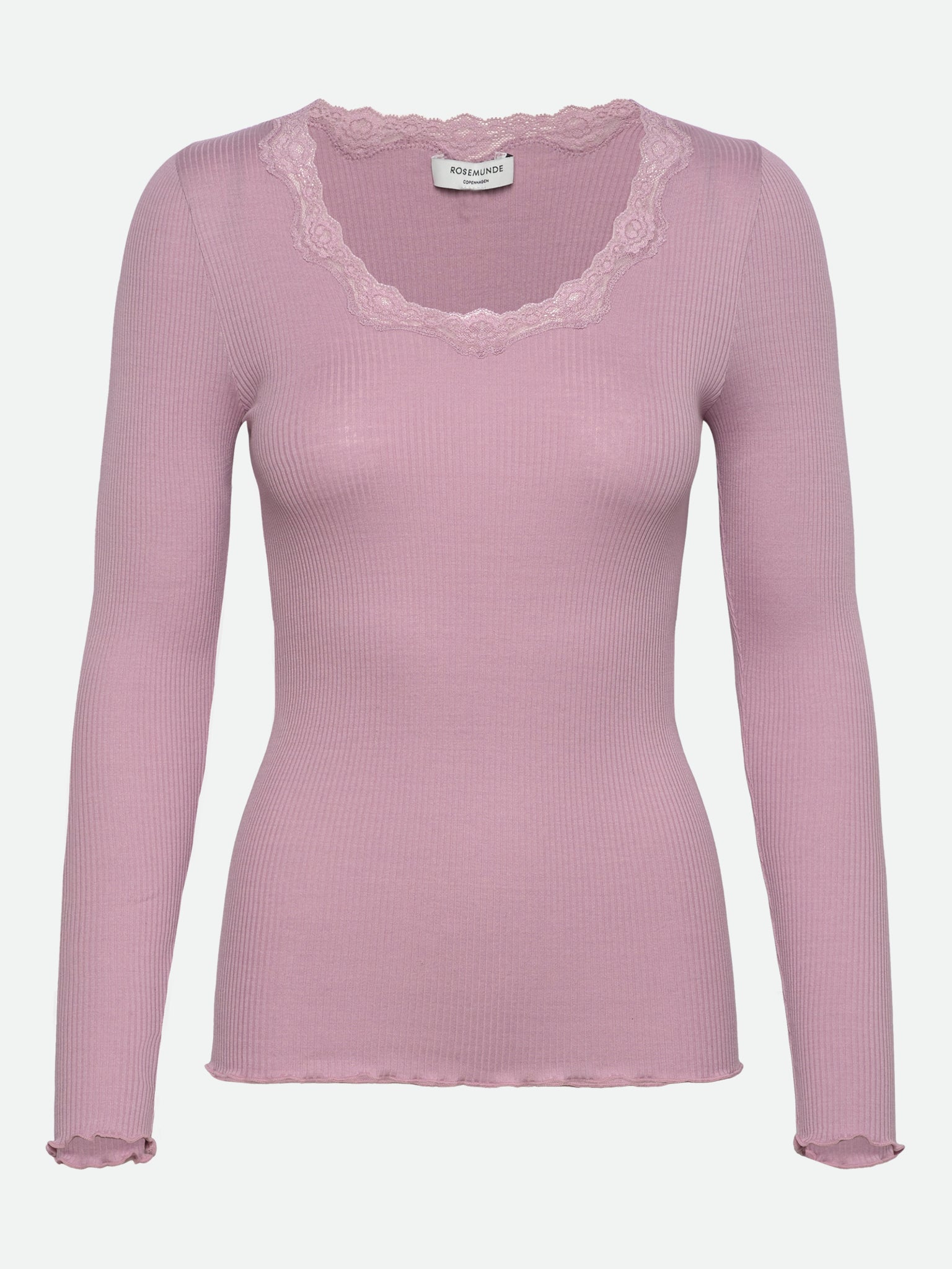 RWBabette Silk LS U-neck Lace T-shirt T-SHIRT LS Rosemunde Woman XS dawn pink
