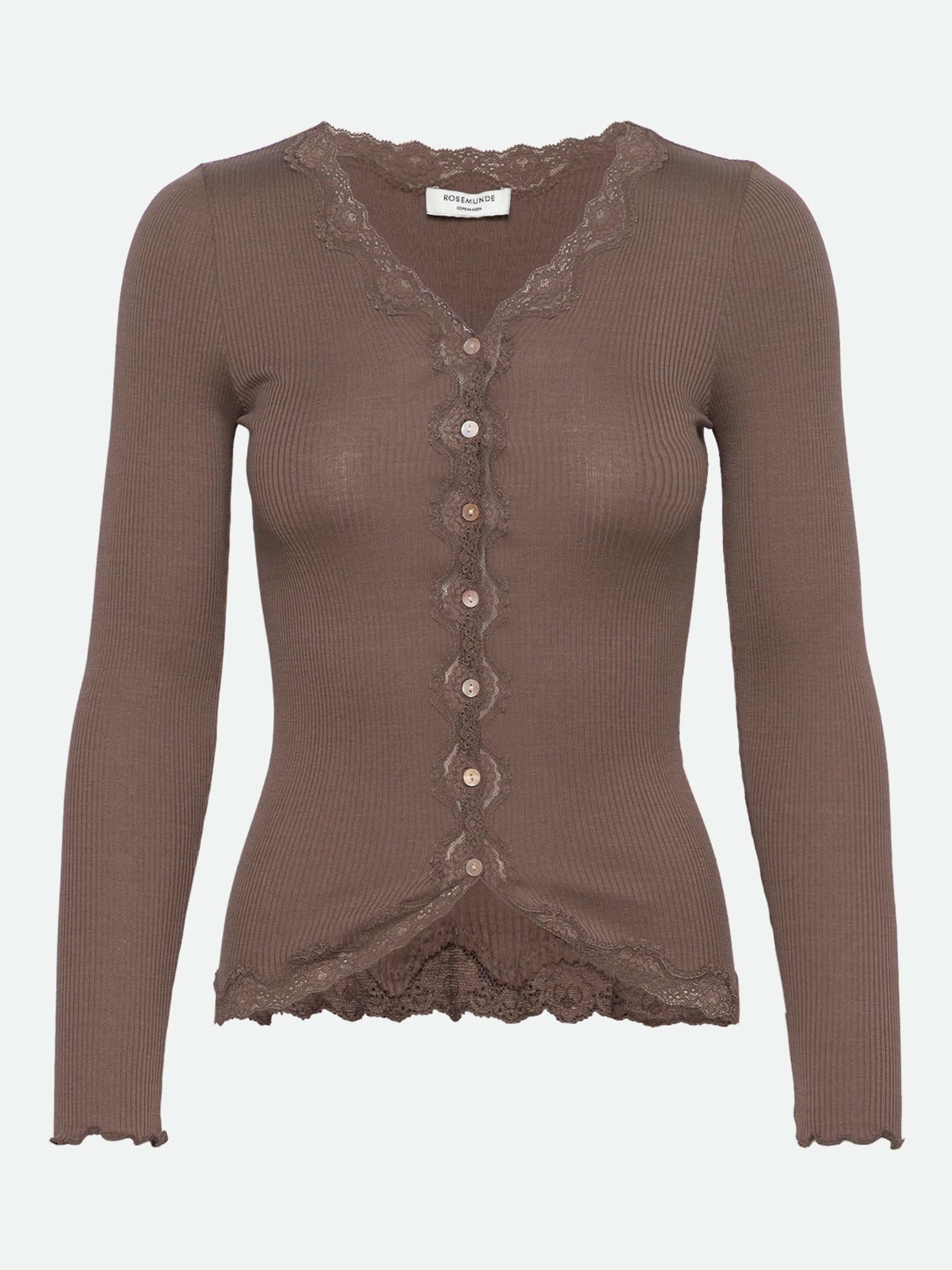 RWBabette Seiden-Strickjacke mit V-Ausschnitt und Spitze