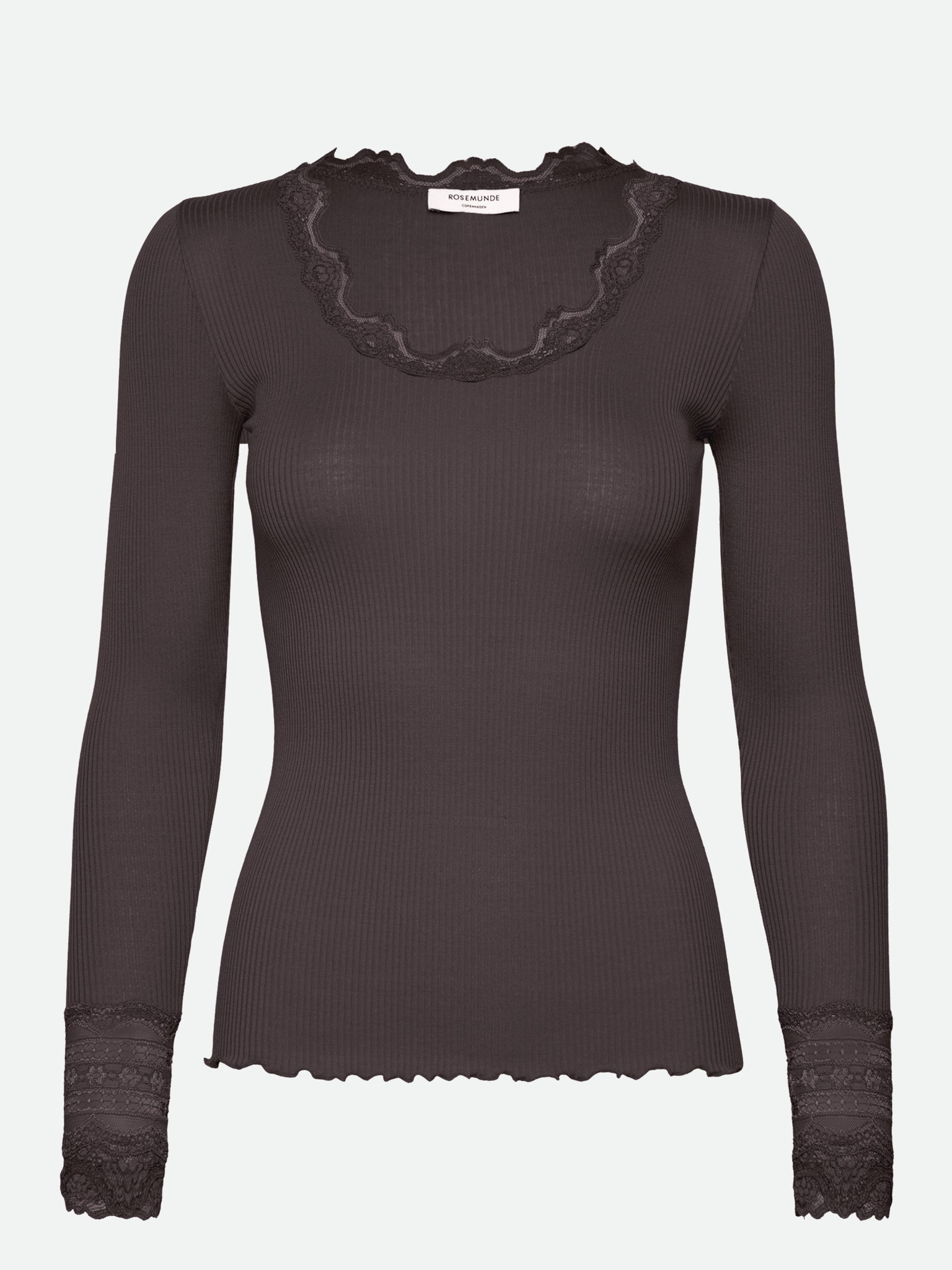 RWBenita Silk LS O-neck Lace T-shirt T-SHIRT LS Rosemunde Woman XS ganache